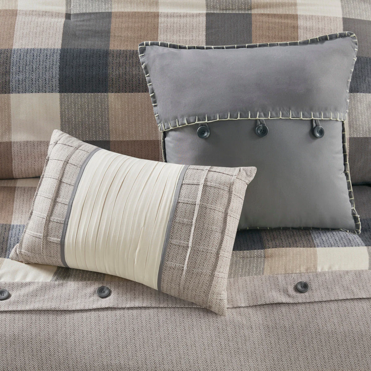 7 Piece Herringbone Comforter Set Neutral King - Image 9