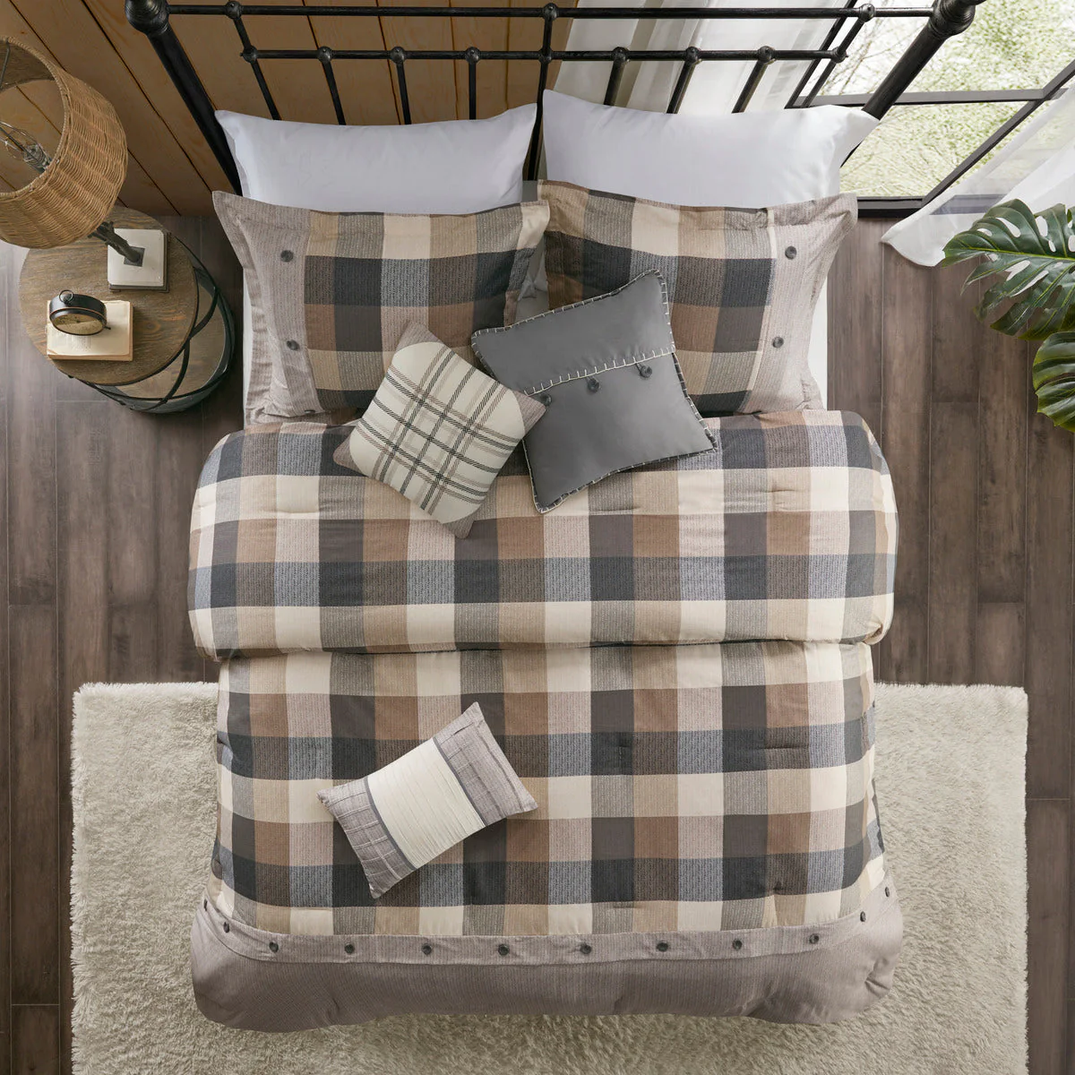 7 Piece Herringbone Comforter Set Neutral Queen - Image 4