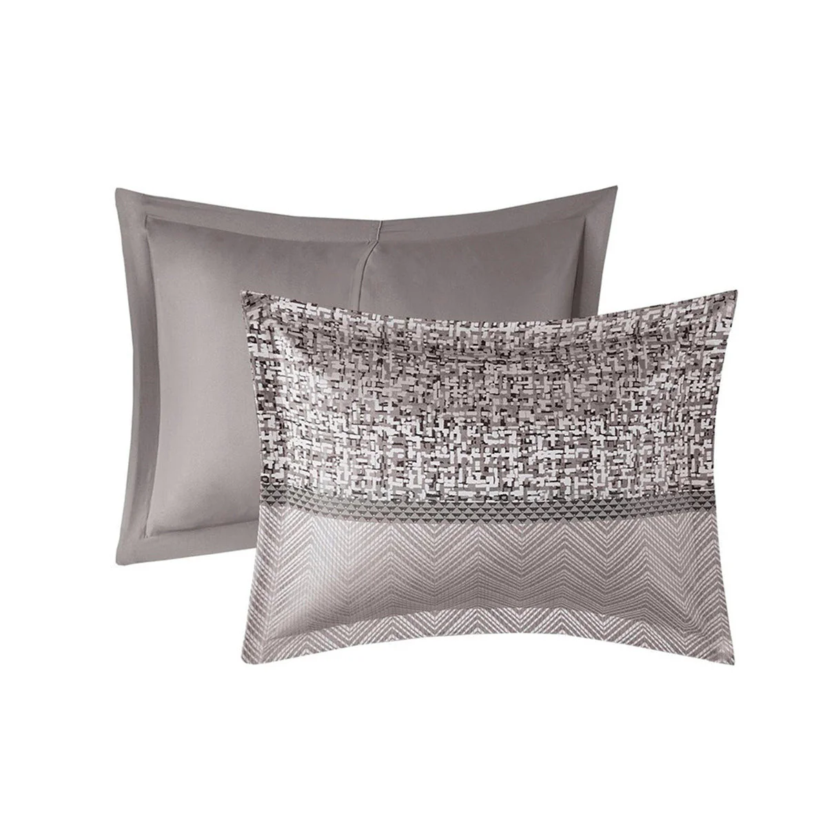 7 Piece Jacquard Comforter Set Grey/Taupe Cal King - Image 10