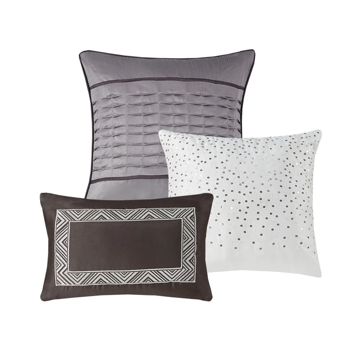 7 Piece Jacquard Comforter Set Grey/Taupe Cal King - Image 11