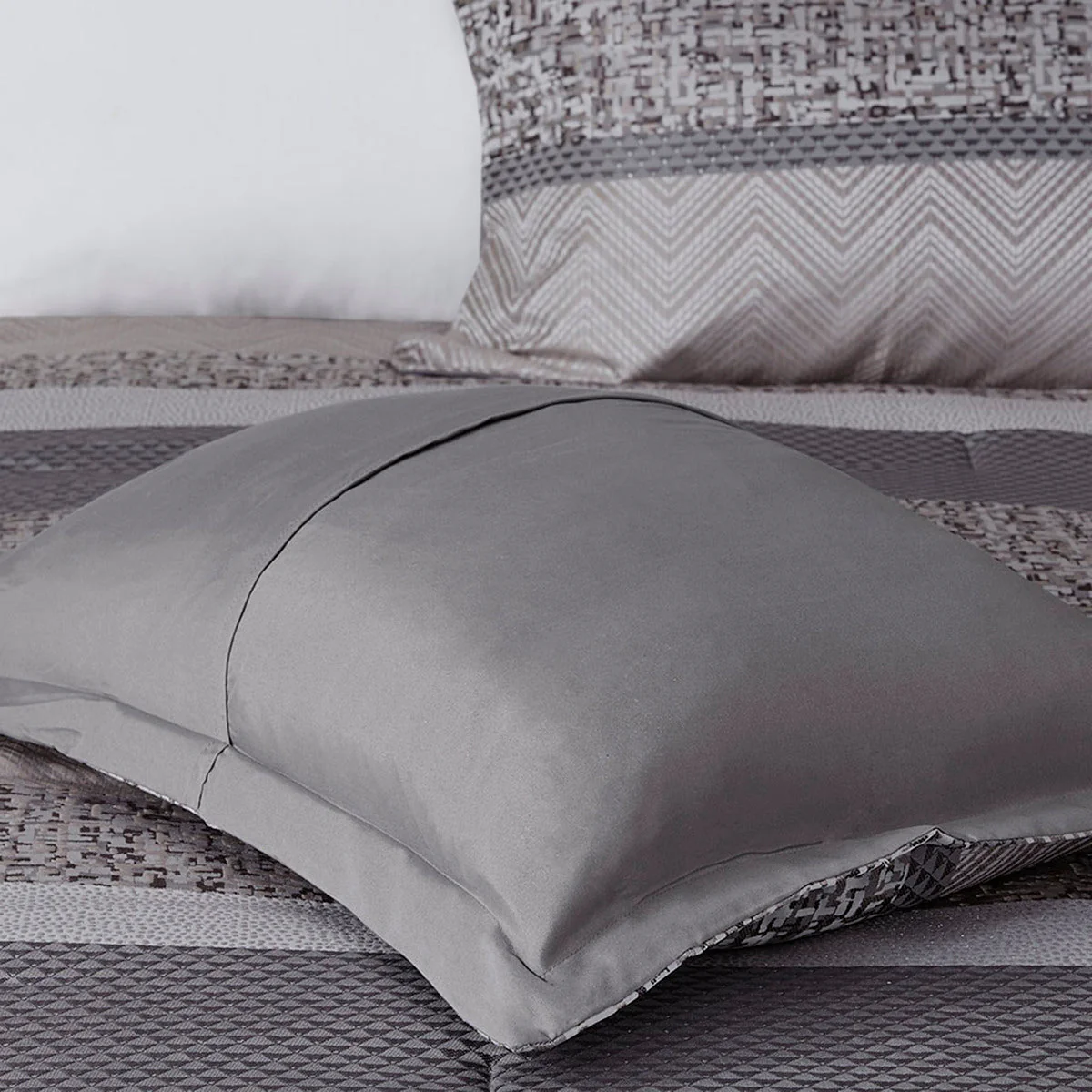 7 Piece Jacquard Comforter Set Grey/Taupe Cal King - Image 5