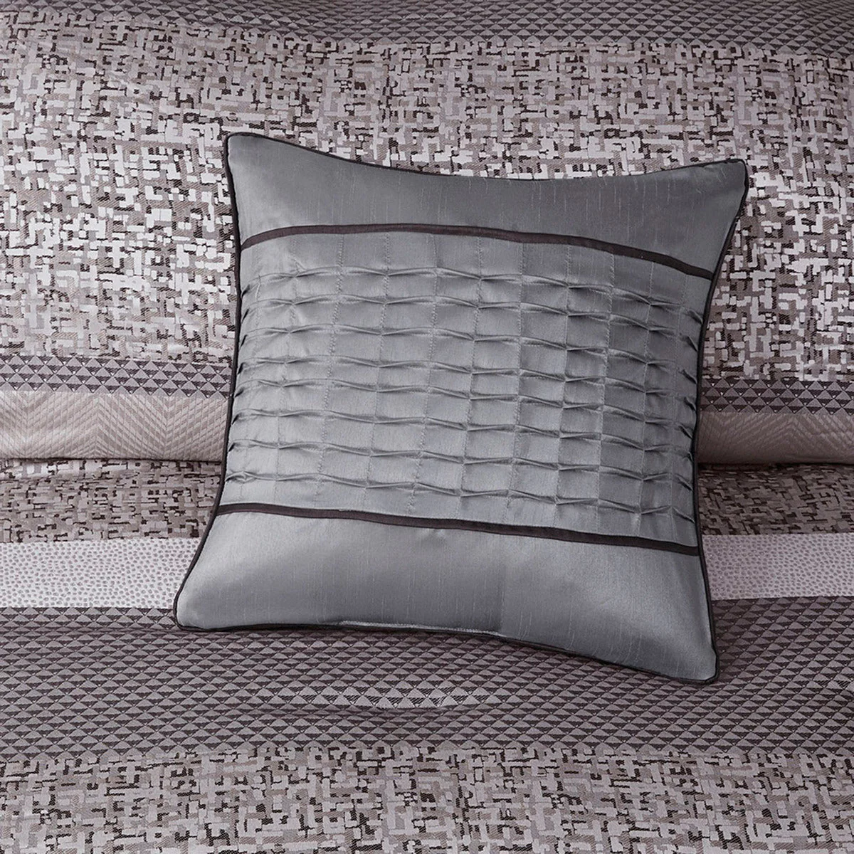 7 Piece Jacquard Comforter Set Grey/Taupe King - Image 6