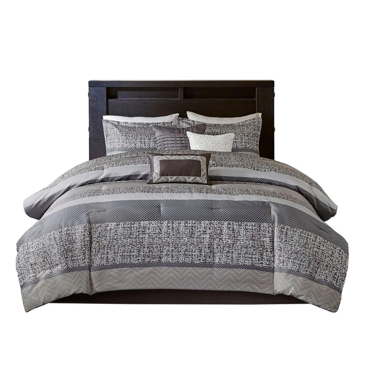 7 Piece Jacquard Comforter Set Grey/Taupe Queen - Image 10