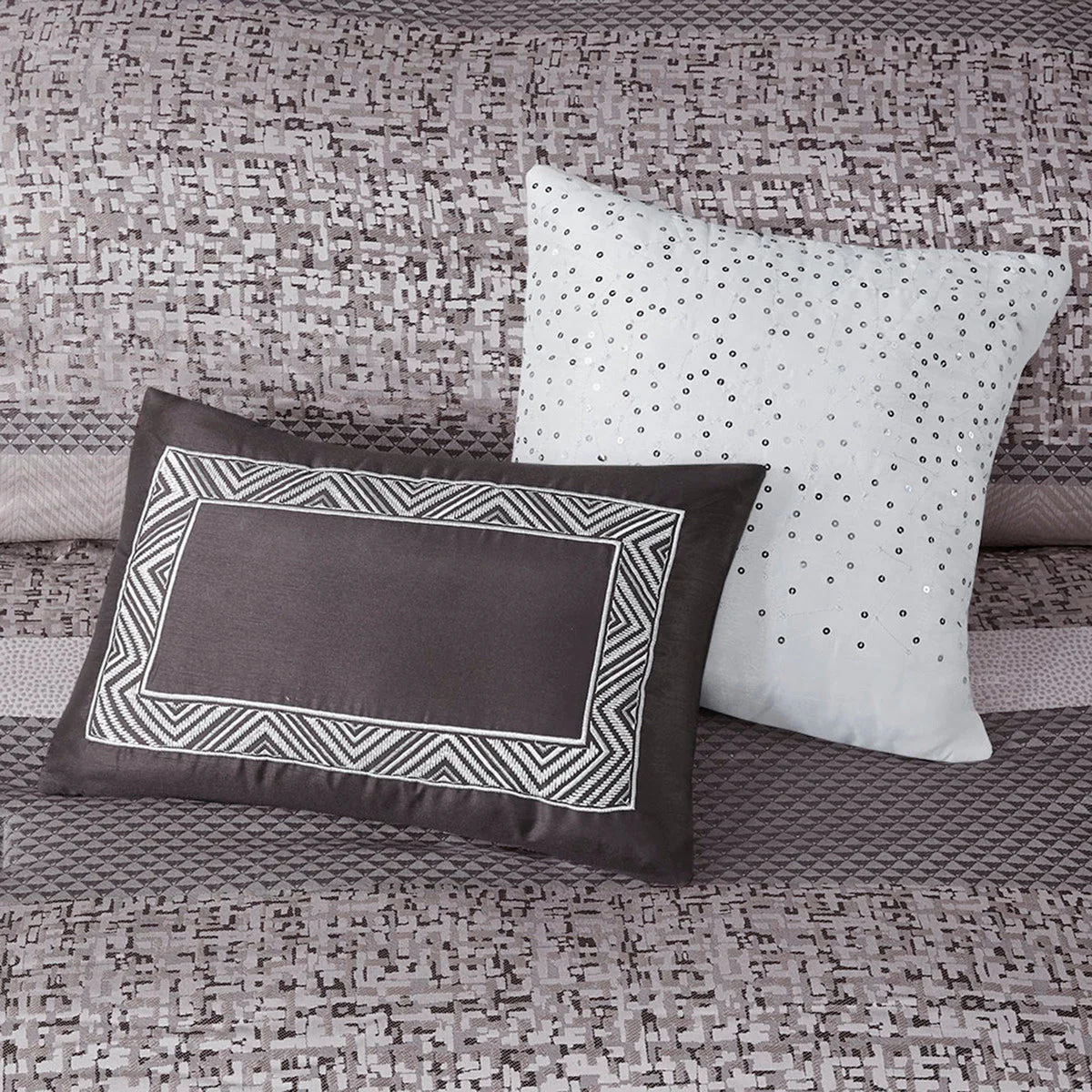 7 Piece Jacquard Comforter Set Grey/Taupe Queen - Image 3