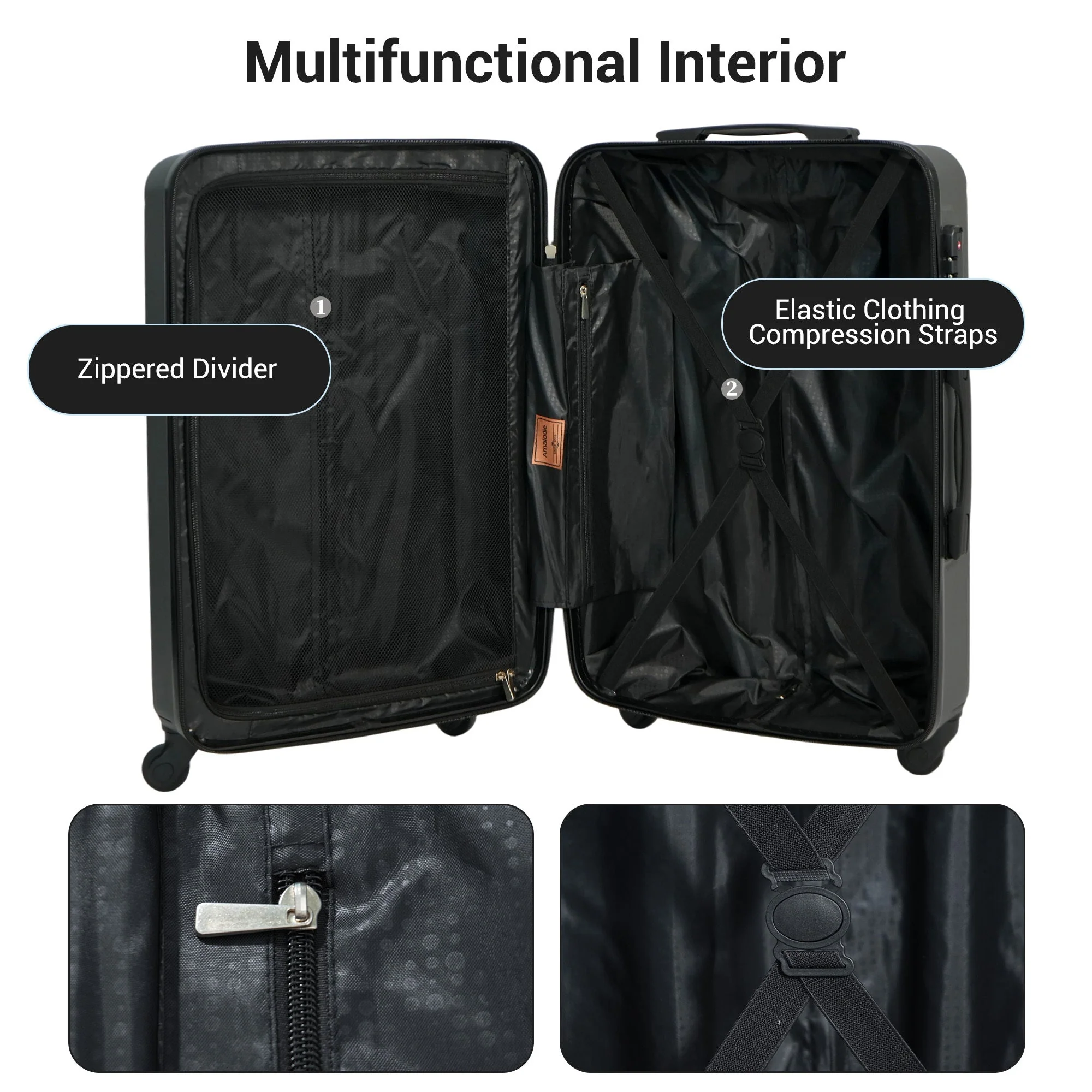 7-Piece Luggage Set ABS Lightweight & Durable Suitcase with Spinner Wheels TSA Lock (20/24/28) Dark Grey - Image 5