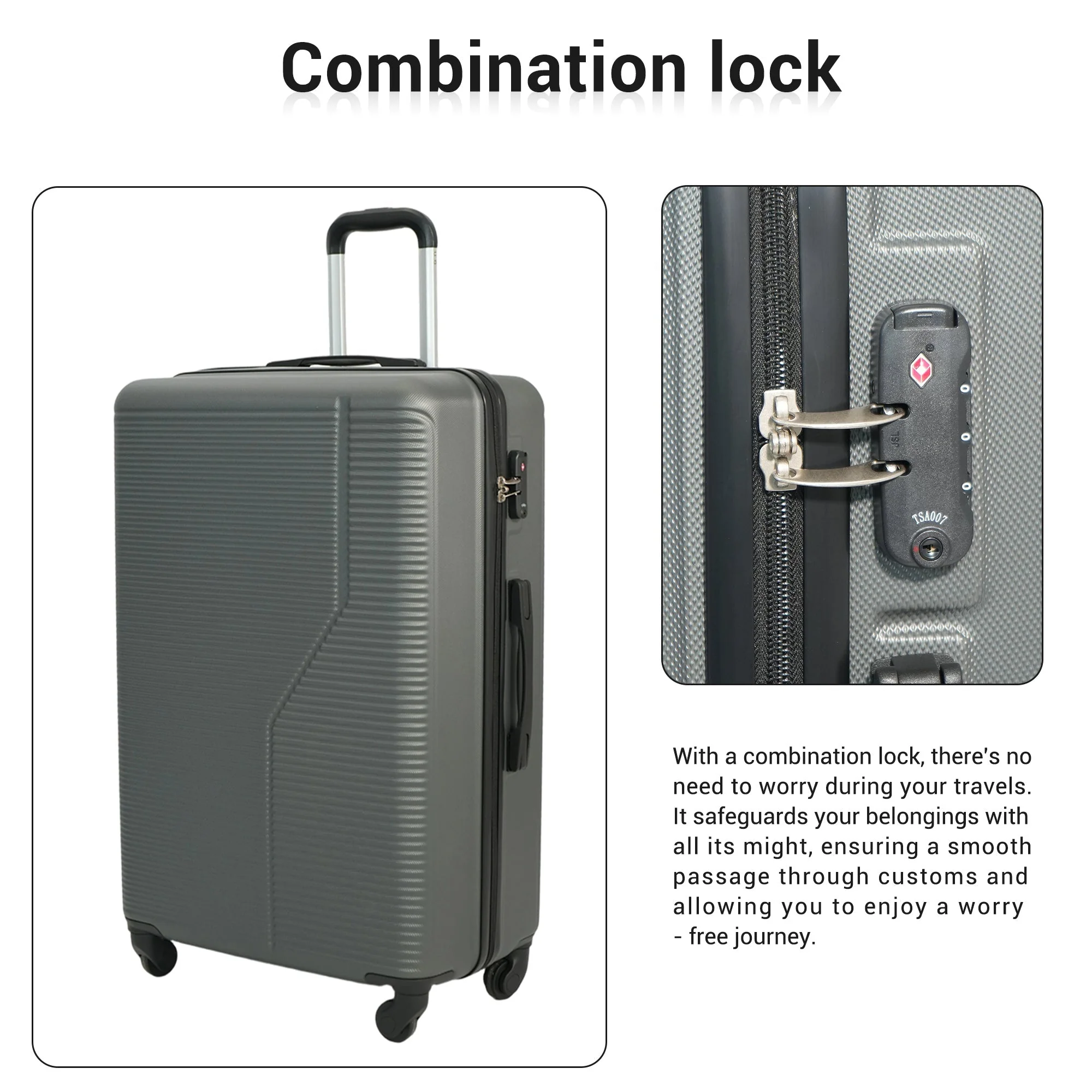 7-Piece Luggage Set ABS Lightweight & Durable Suitcase with Spinner Wheels TSA Lock (20/24/28) Dark Grey - Image 6