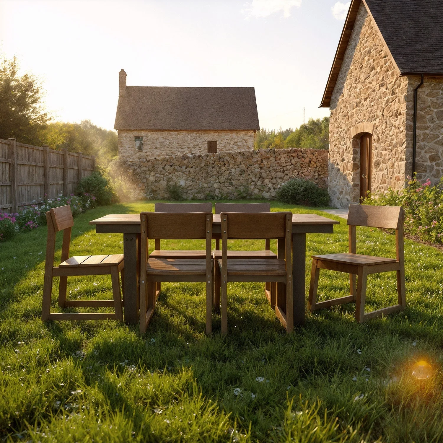 7-Piece Outdoor Dining Set with HDPE Patio Table & 6 Armless Chairs - Image 5