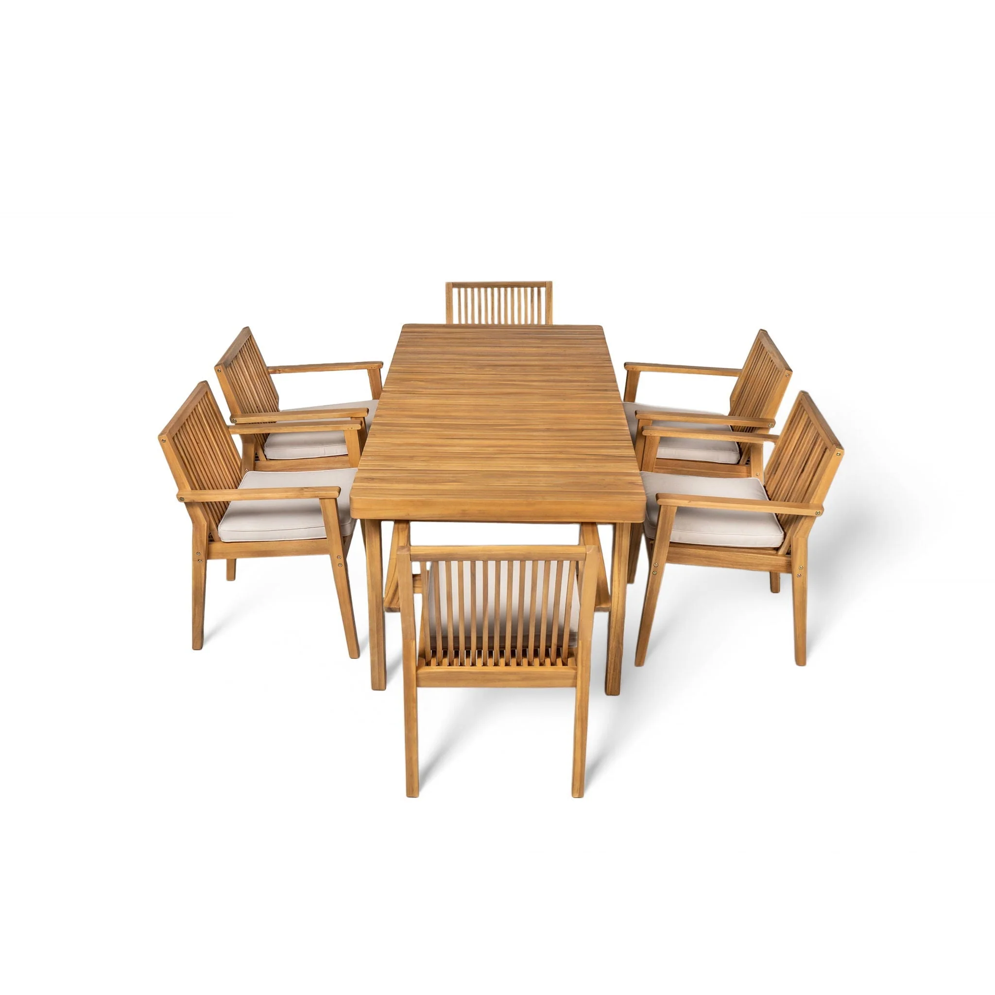 7 Piece Patio Furniture Set Acacia Wood Table and 6 Heavy Duty Cushioned Chairs - Image 2
