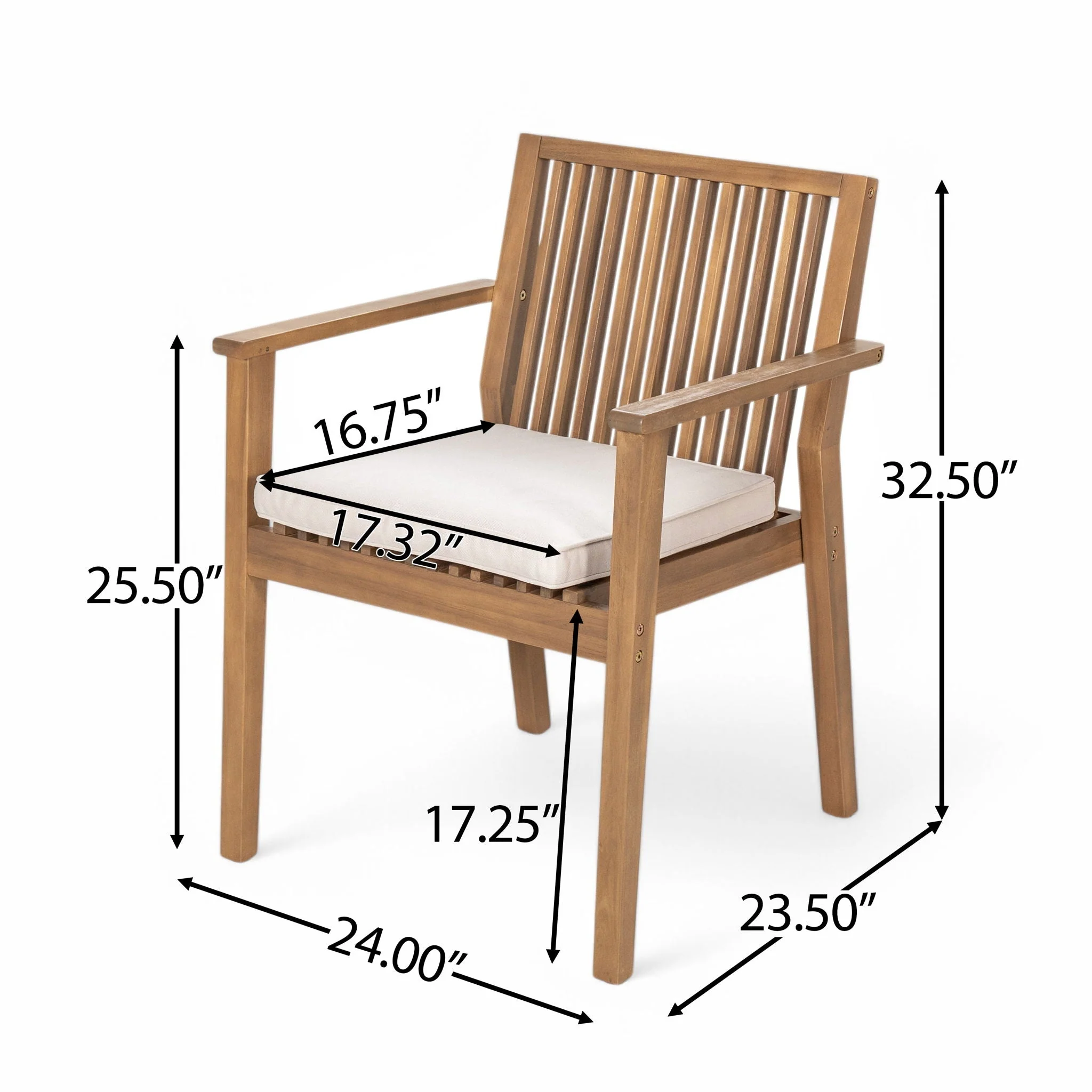 7 Piece Patio Furniture Set Acacia Wood Table and 6 Heavy Duty Cushioned Chairs - Image 6