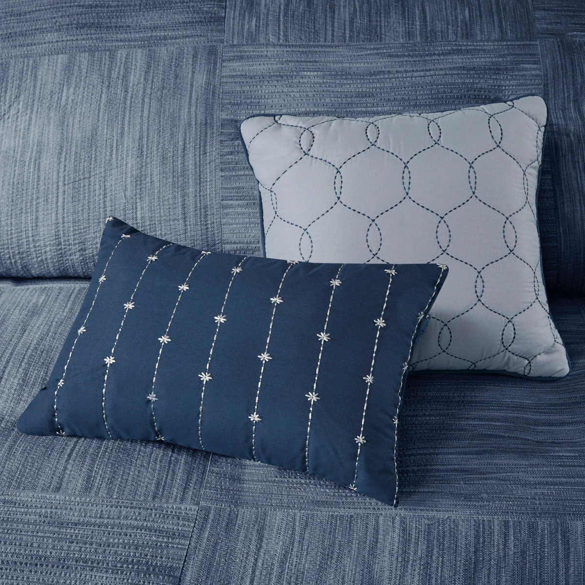 7 Piece Printed Seersucker Comforter Set Navy King - Image 14