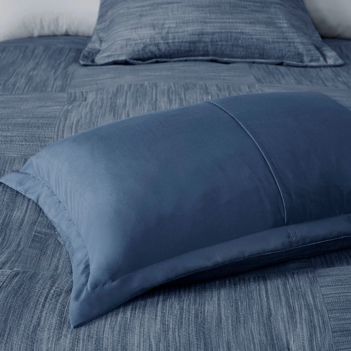7 Piece Printed Seersucker Comforter Set Navy King - Image 8