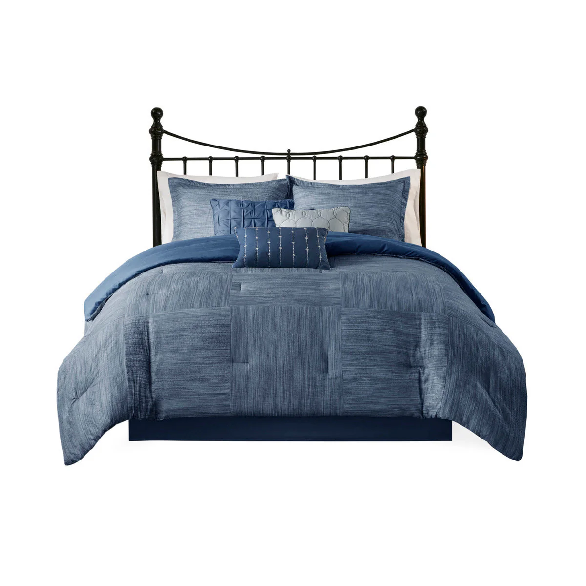 7 Piece Printed Seersucker Comforter Set Navy Queen - Image 12