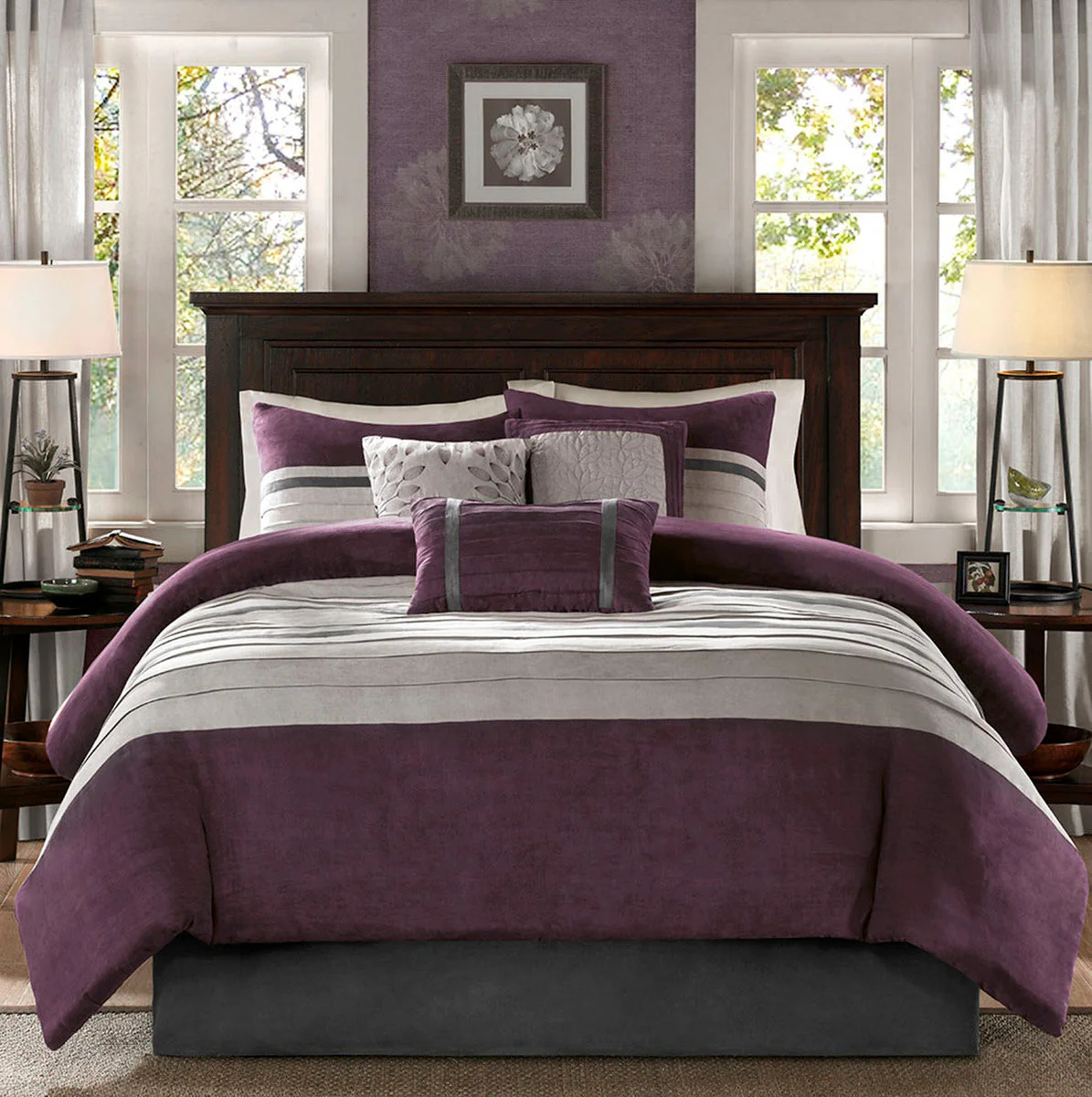 7 Piece Purple Faux Suede Comforter Set Full - Image 10