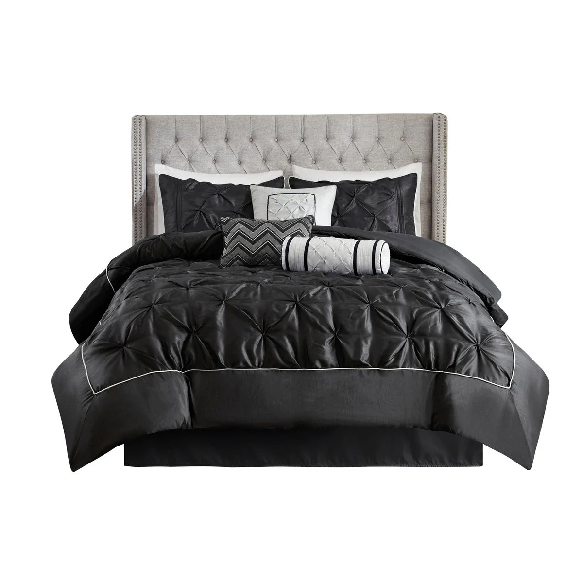 7 Piece Tufted Comforter Set Black King - Image 8