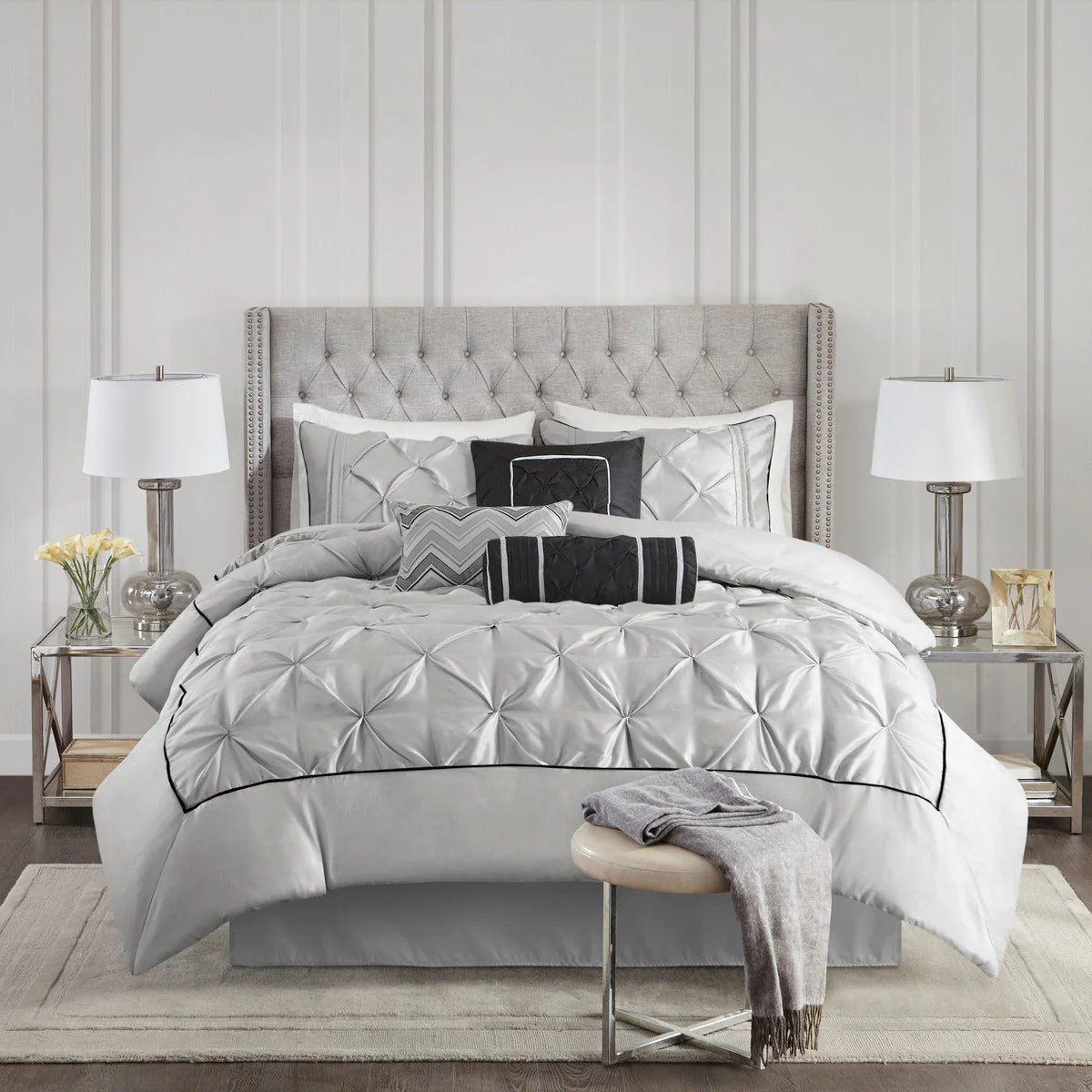 7 Piece Tufted Comforter Set Grey Full - Image 6