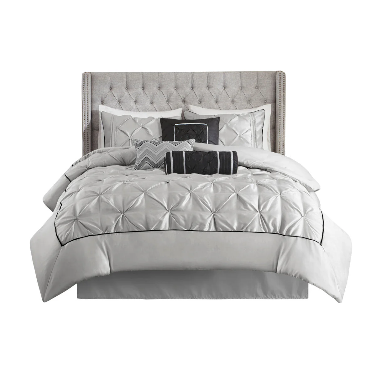 7 Piece Tufted Comforter Set Grey Full - Image 7