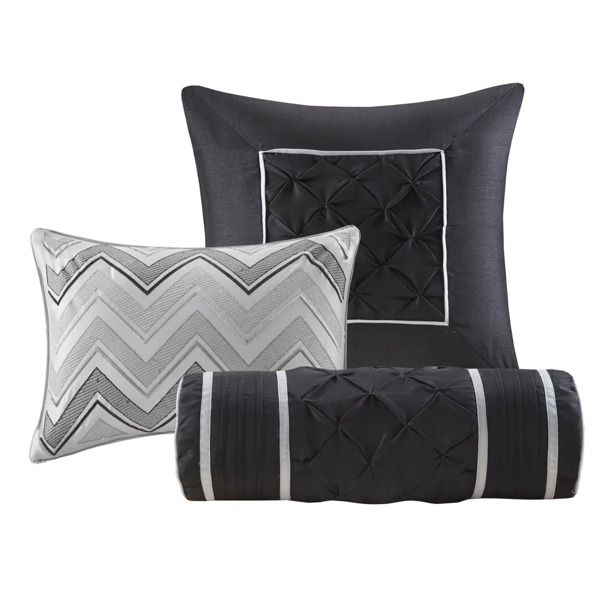 7 Piece Tufted Comforter Set Grey Queen - Image 7