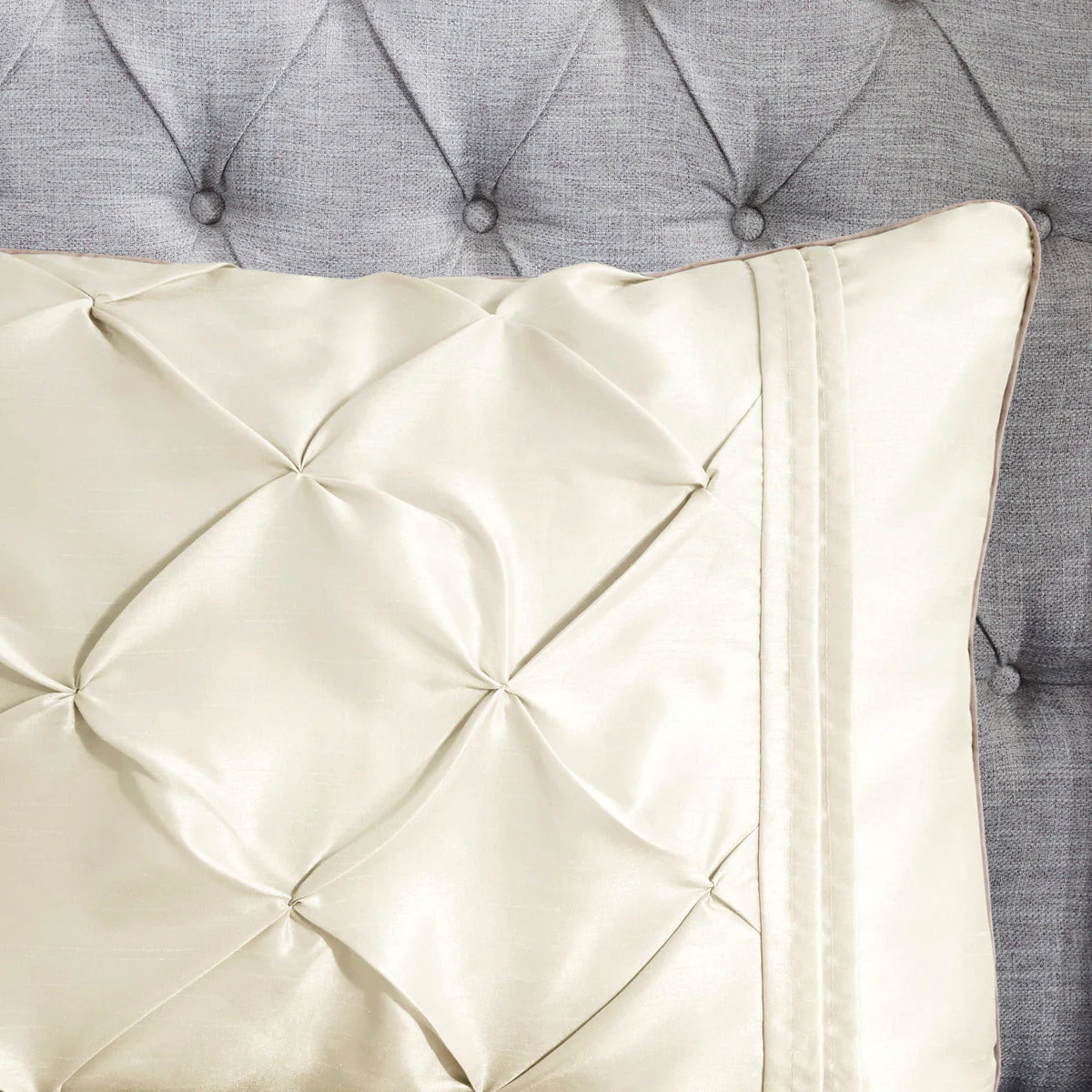 7 Piece Tufted Comforter Set Ivory Cal King - Image 13