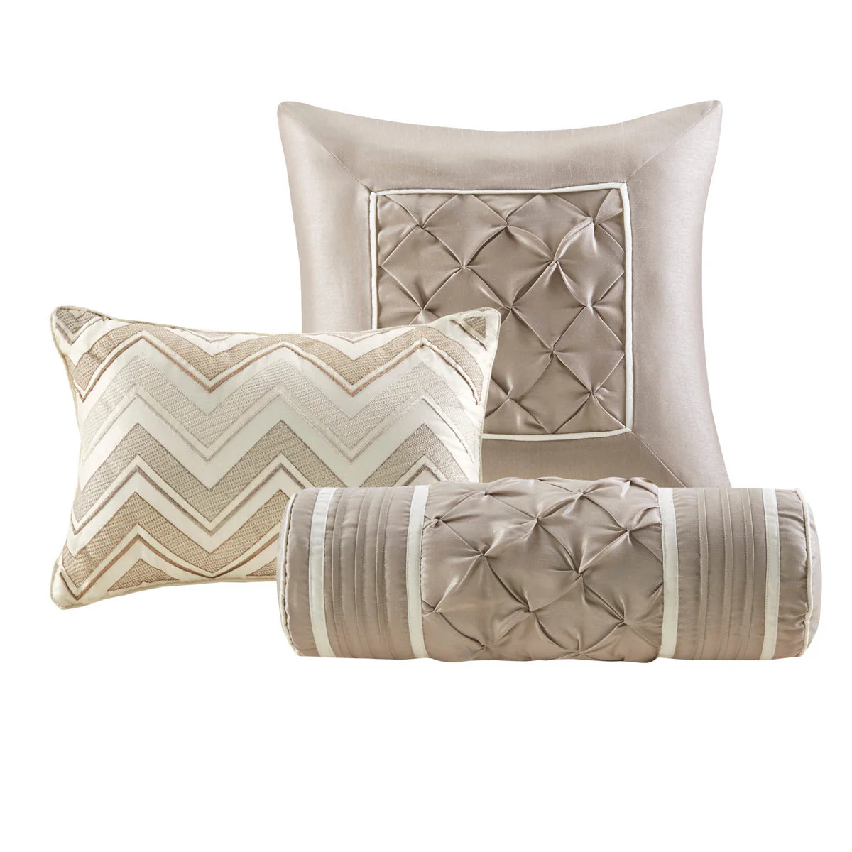 7 Piece Tufted Comforter Set Ivory Cal King - Image 4