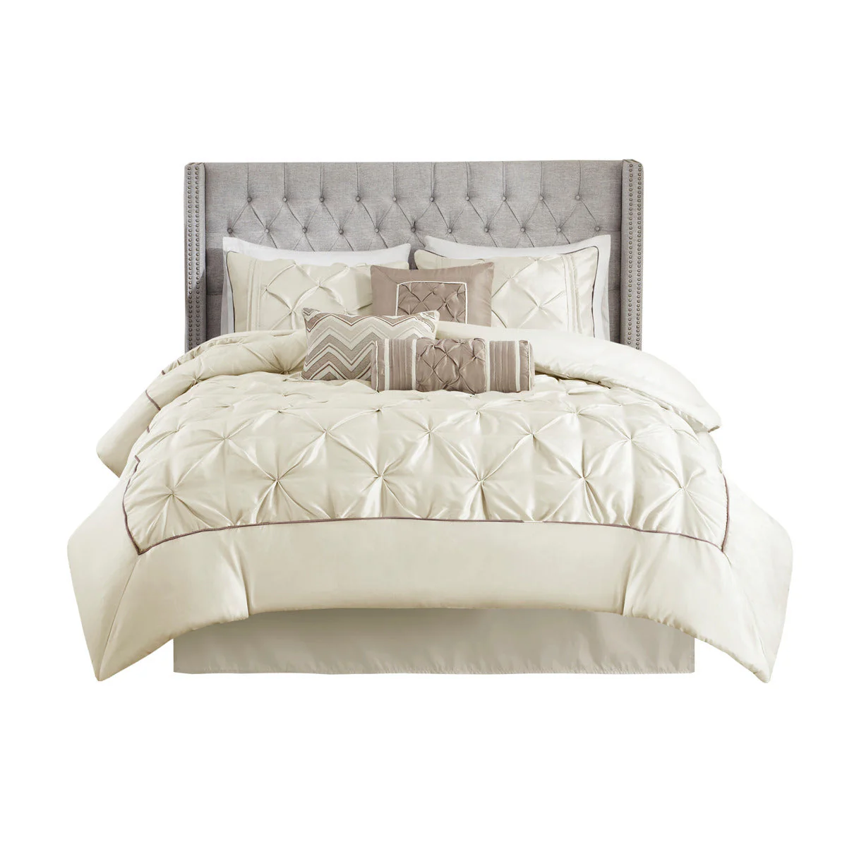 7 Piece Tufted Comforter Set Ivory Full - Image 7