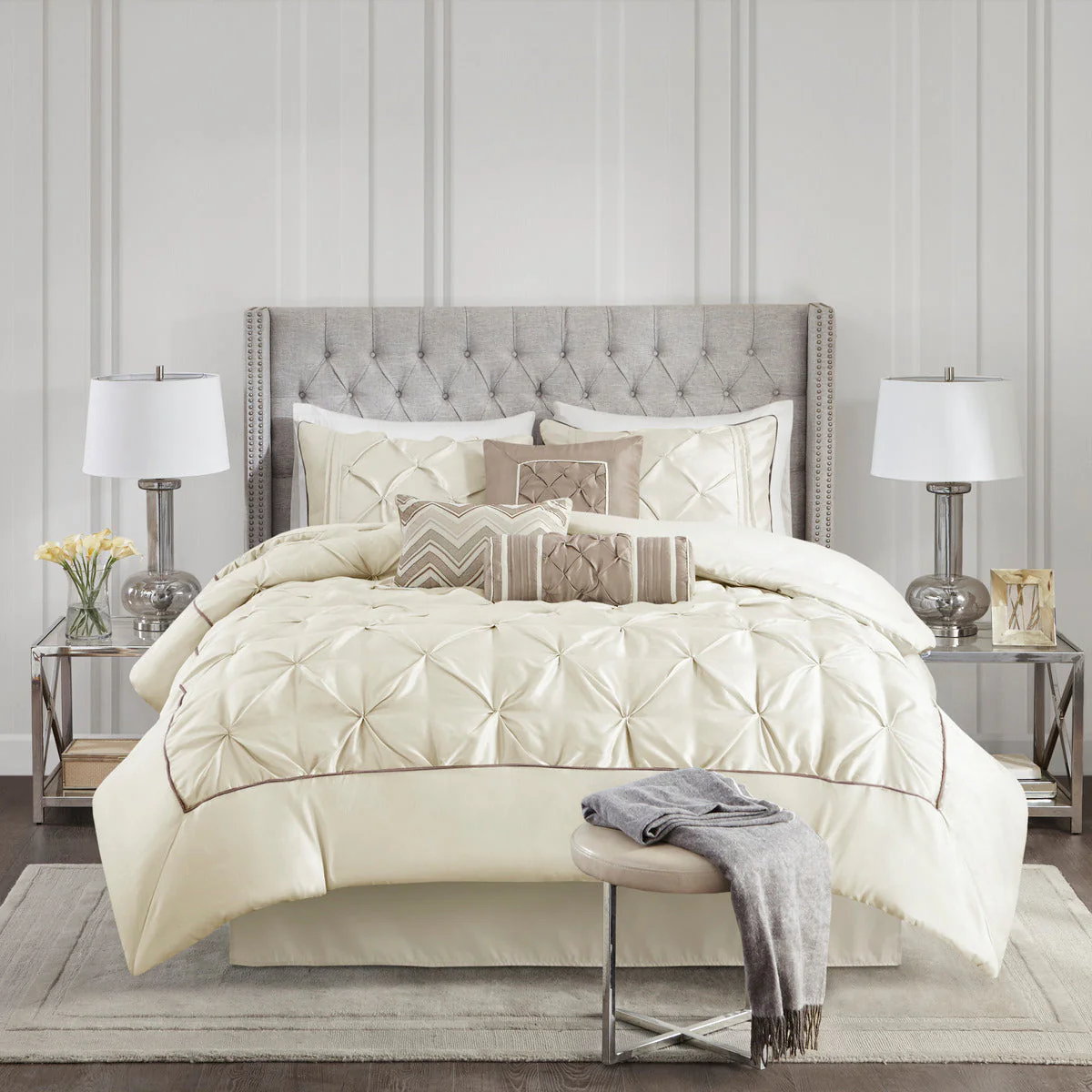 7 Piece Tufted Comforter Set Ivory King - Image 6