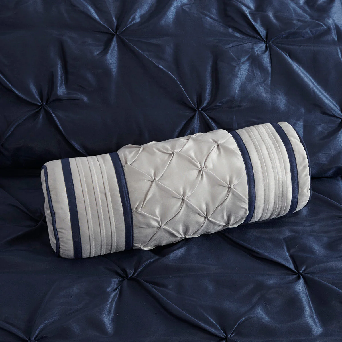 7 Piece Tufted Comforter Set Navy California King - Image 10