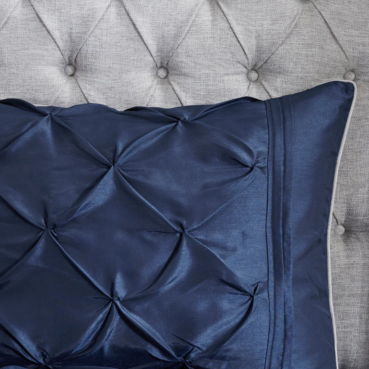 7 Piece Tufted Comforter Set Navy California King - Image 3