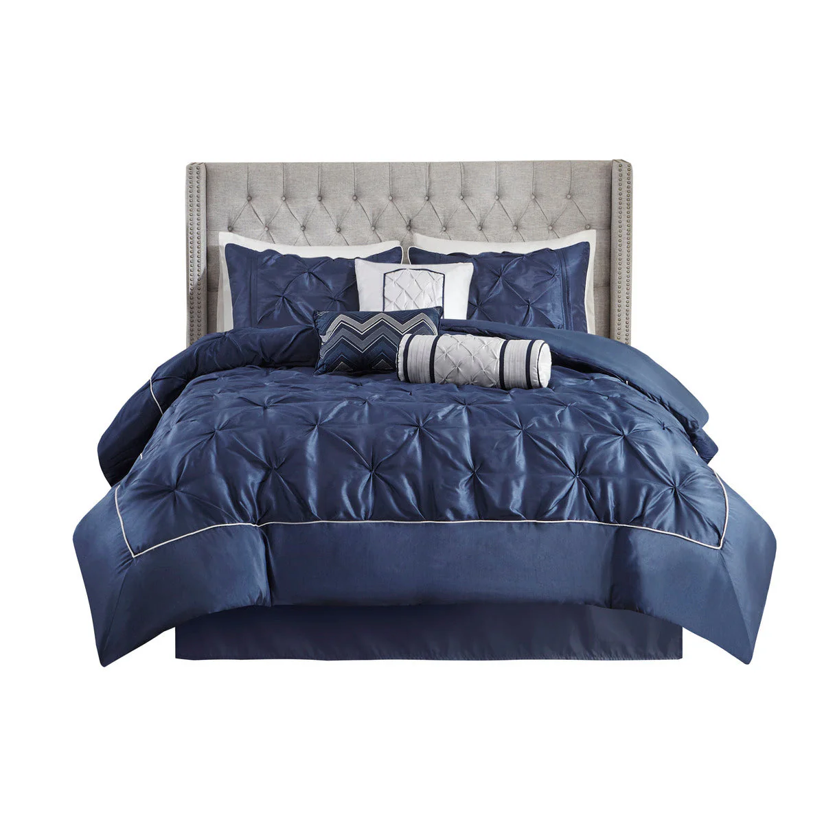 7 Piece Tufted Comforter Set Navy California King - Image 5