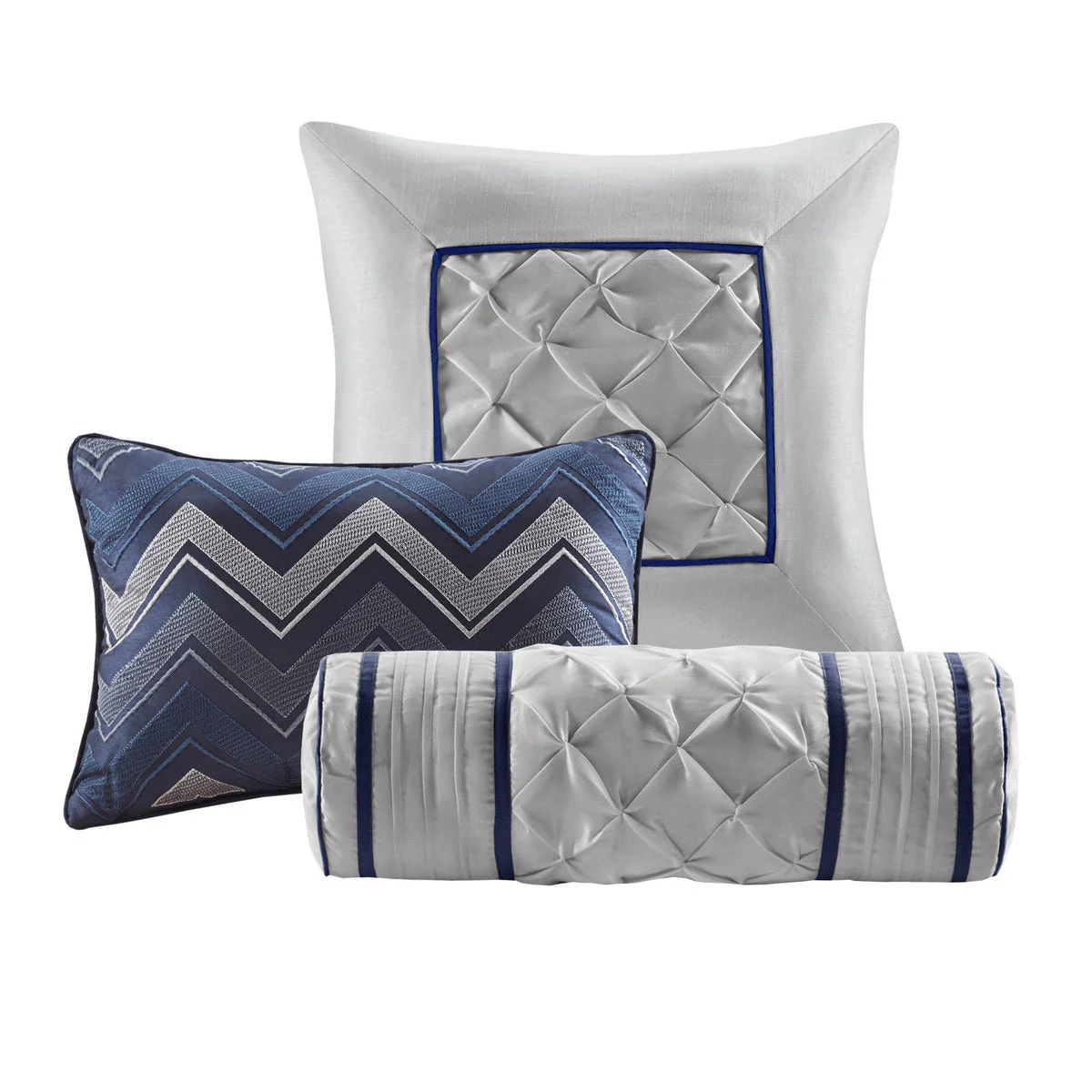 7 Piece Tufted Comforter Set Navy Queen - Image 4