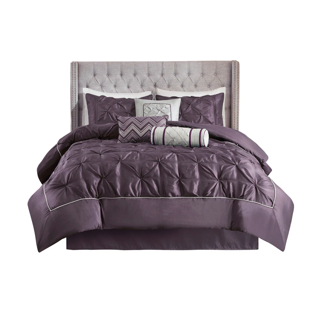 7 Piece Tufted Comforter Set Plum California King - Image 12