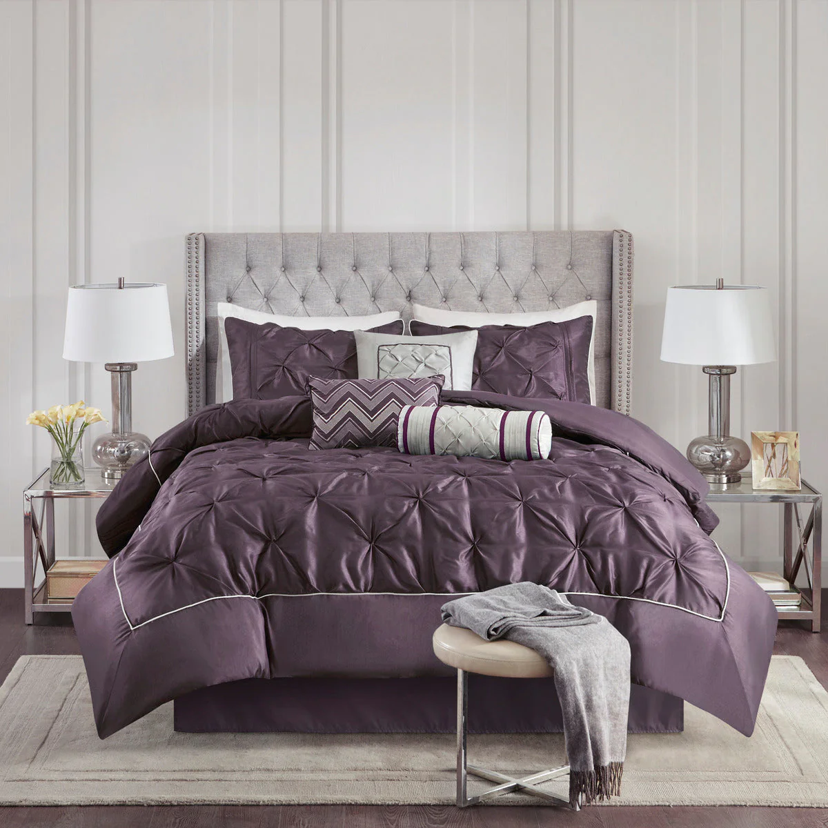 7 Piece Tufted Comforter Set Plum King - Image 10