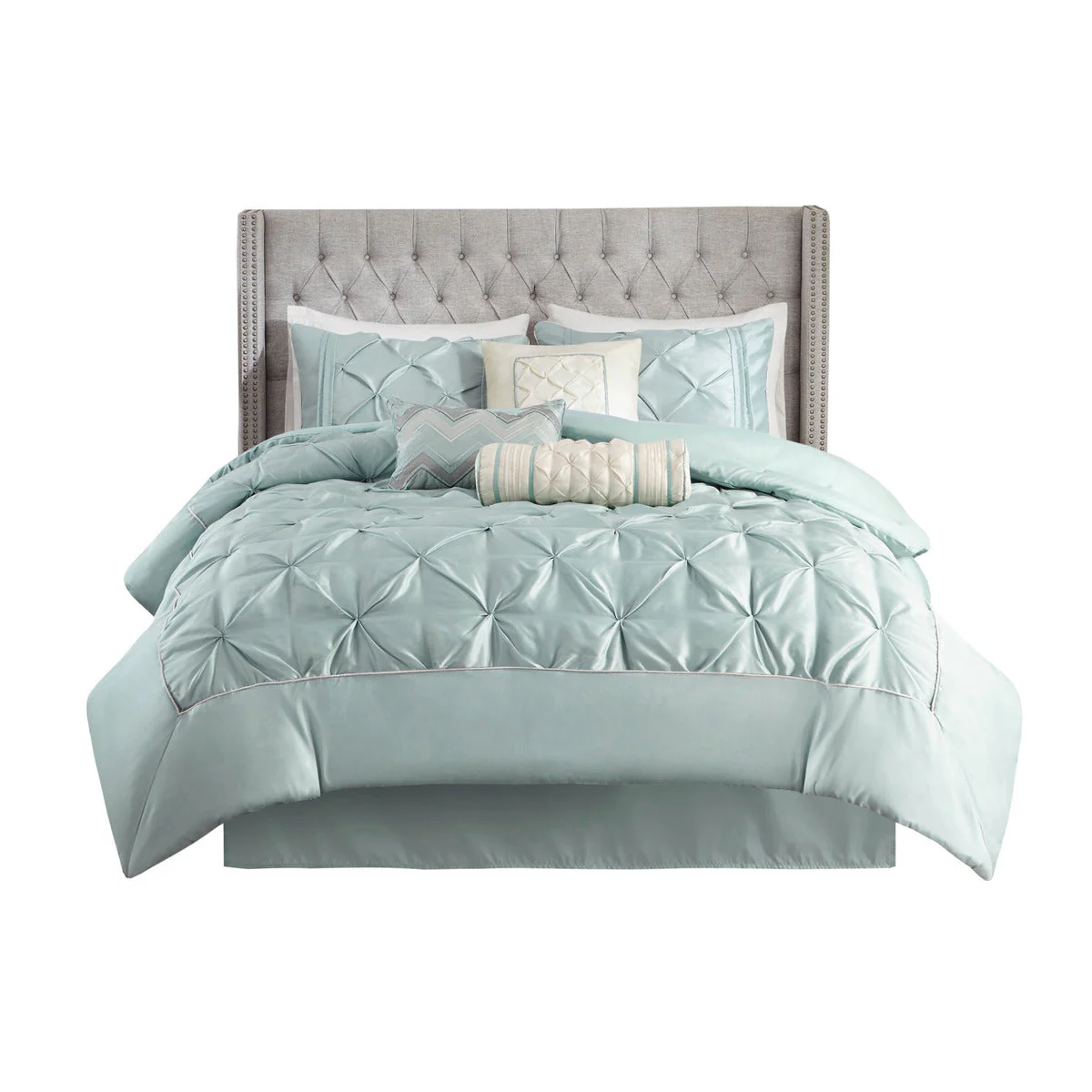 7 Piece Tufted Comforter Set Seafoam King - Image 6