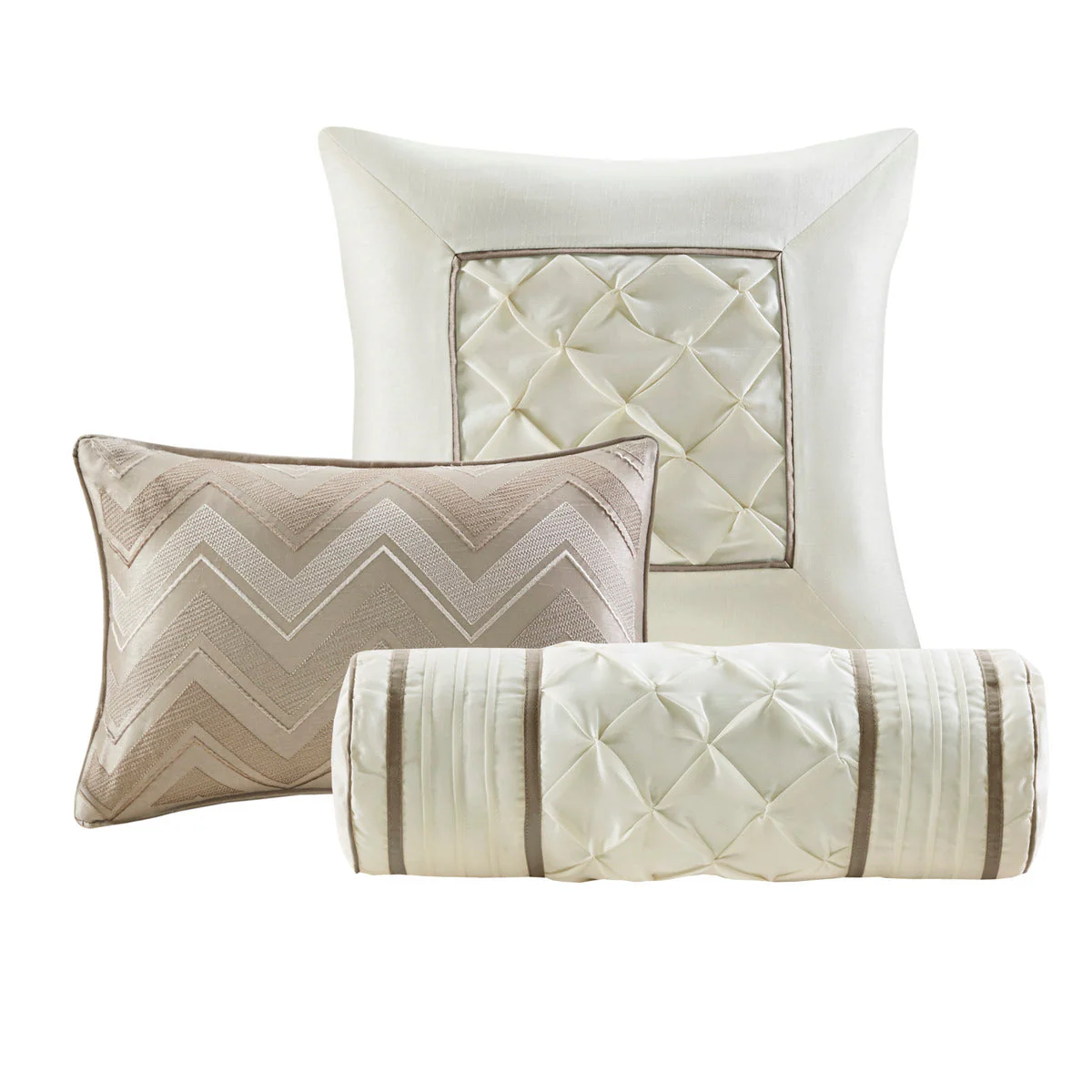 7 Piece Tufted Comforter Set Taupe California King - Image 5
