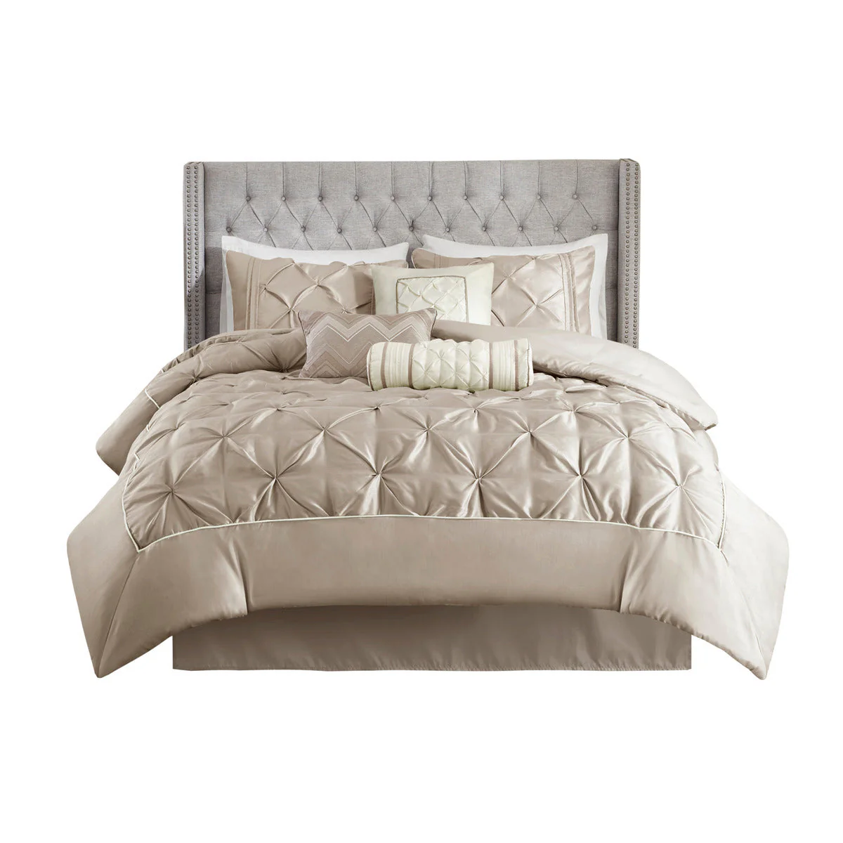 7 Piece Tufted Comforter Set Taupe California King - Image 7
