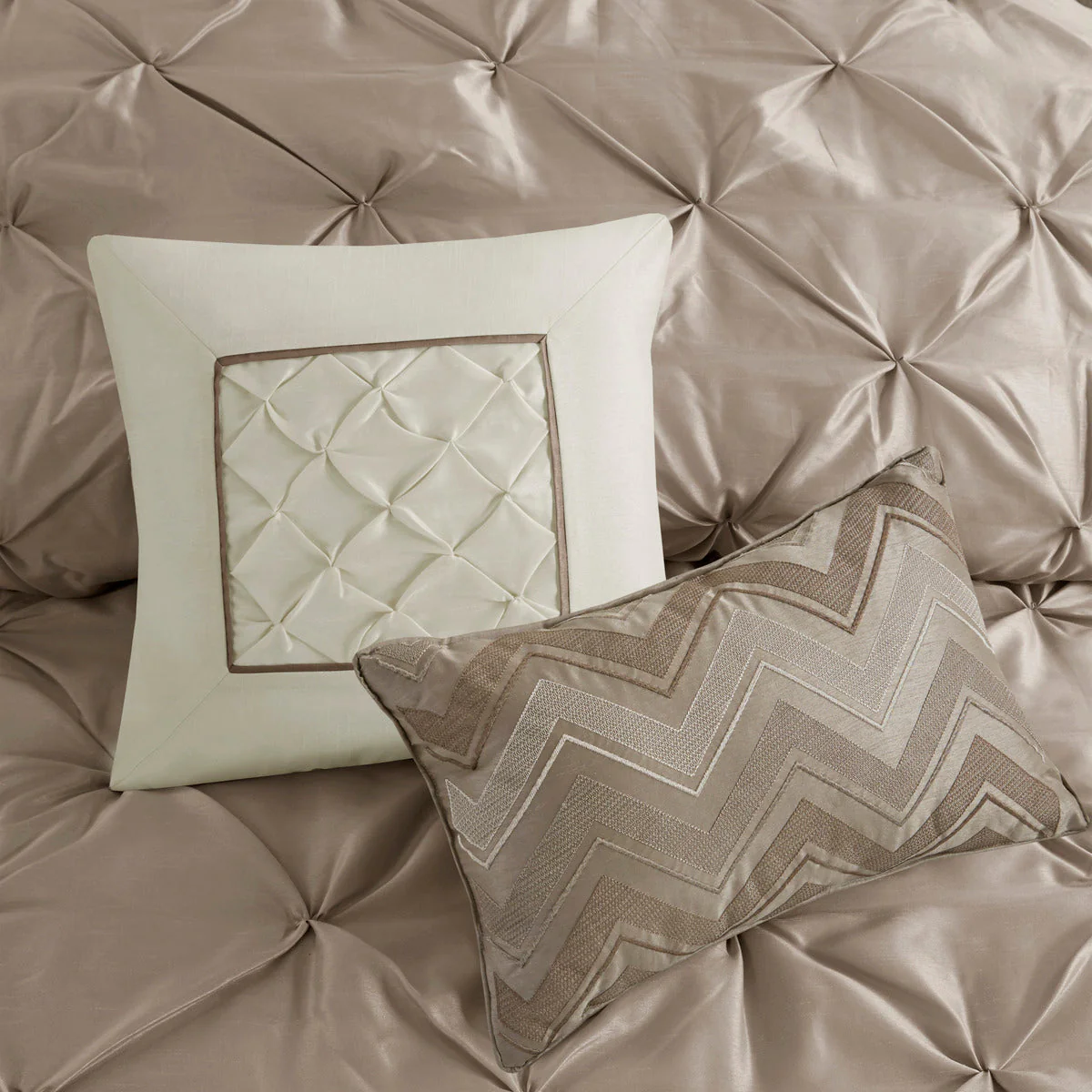 7 Piece Tufted Comforter Set Taupe King - Image 11