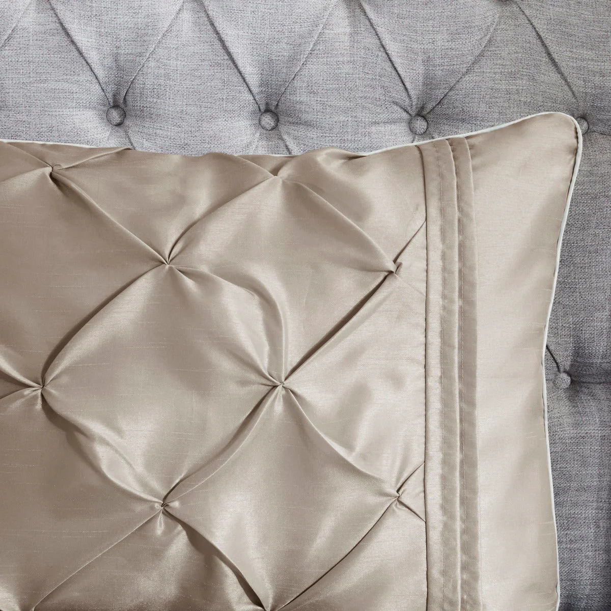 7 Piece Tufted Comforter Set Taupe King - Image 12