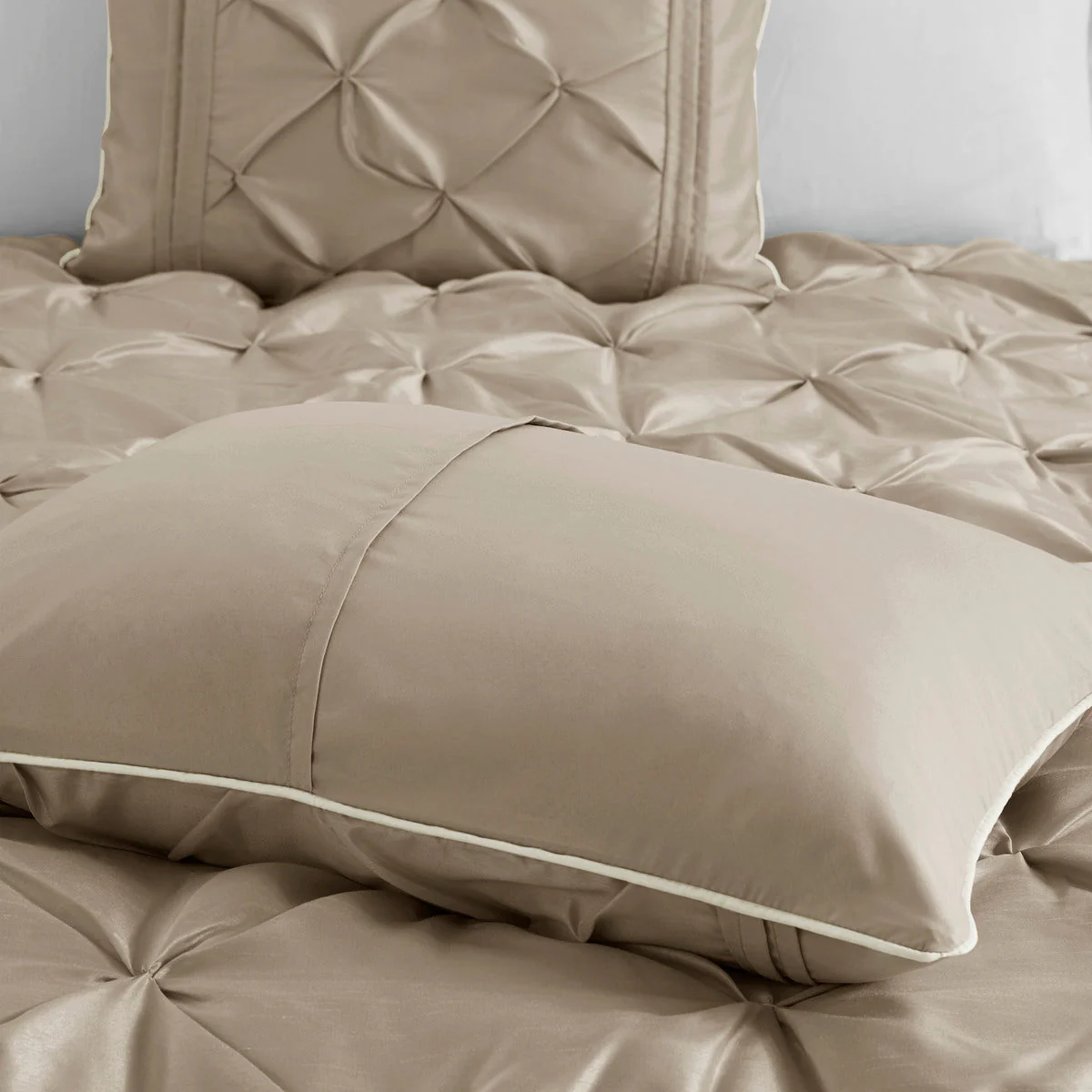 7 Piece Tufted Comforter Set Taupe King - Image 8