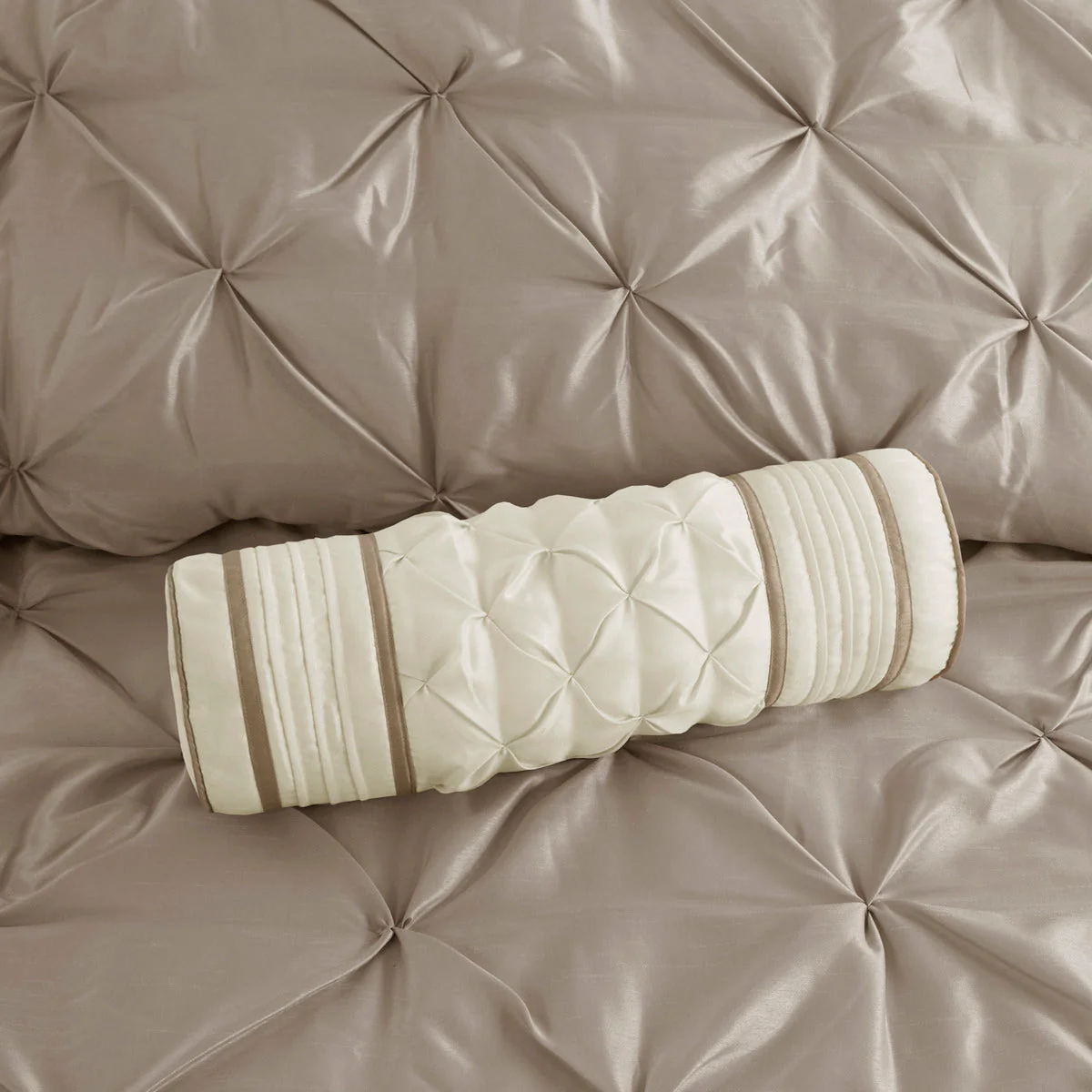 7 Piece Tufted Comforter Set Taupe King - Image 9