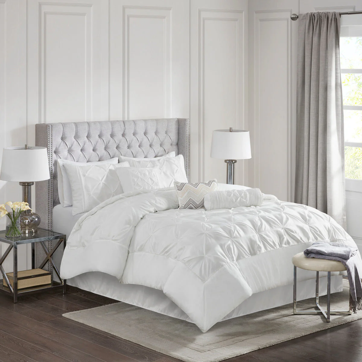 7 Piece Tufted Comforter Set White - Image 2
