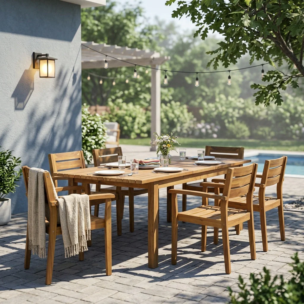 7 Pieces Acacia Wood Outdoor Dining Set - Image 2
