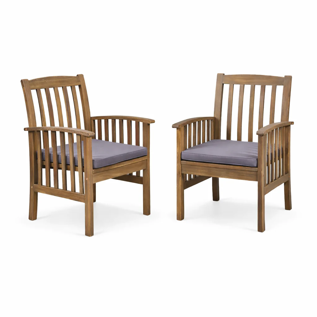 7 Pieces Acacia Wood Outdoor Dining Set, Modern 6 Chairs & 1 Large Table - Image 9