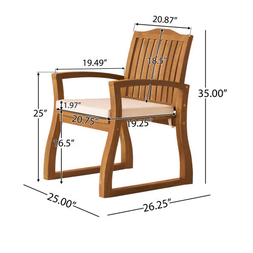7 Pieces Acacia Wood Outdoor Dining Set with Cream Cushions - Image 7