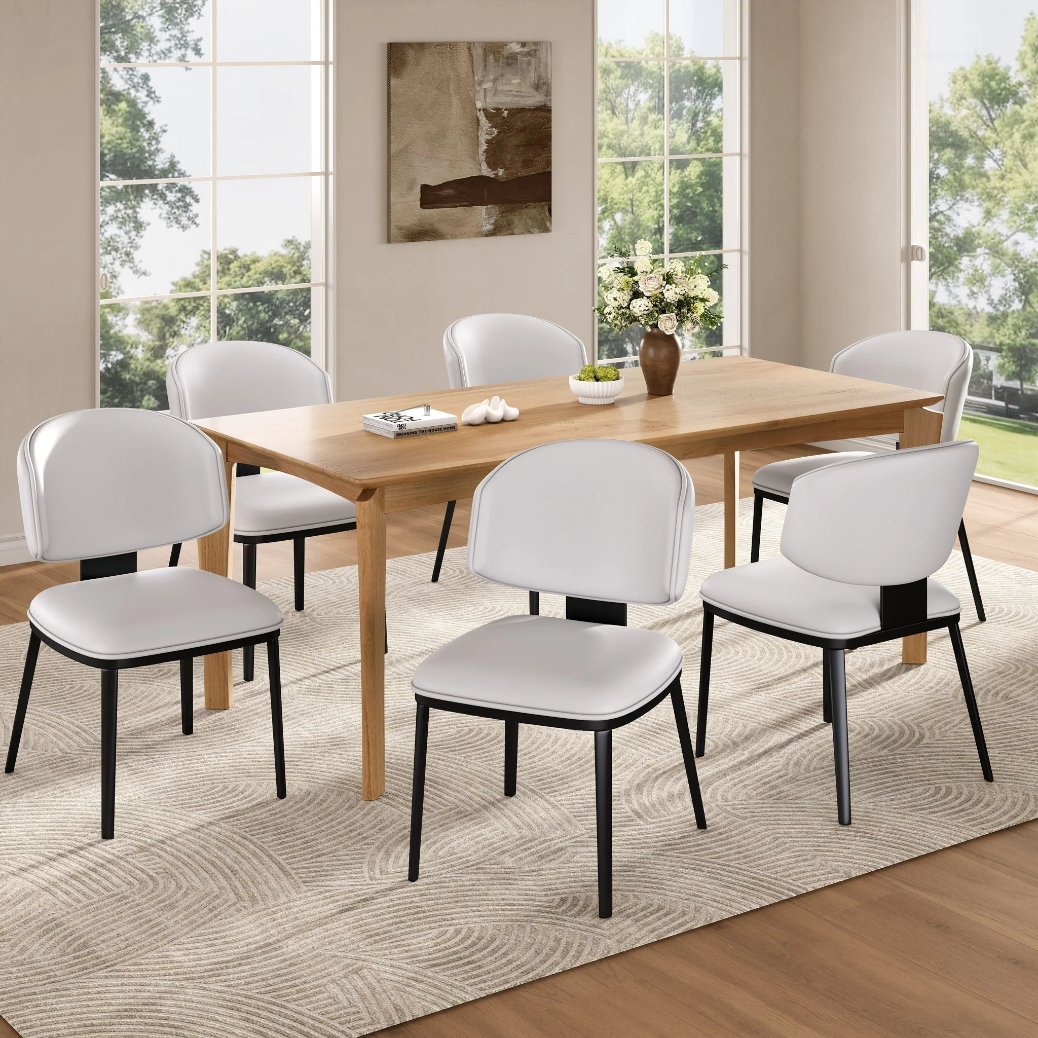 7 Pieces Contemporary Dining Set With Faux Leather Chairs - Image 36