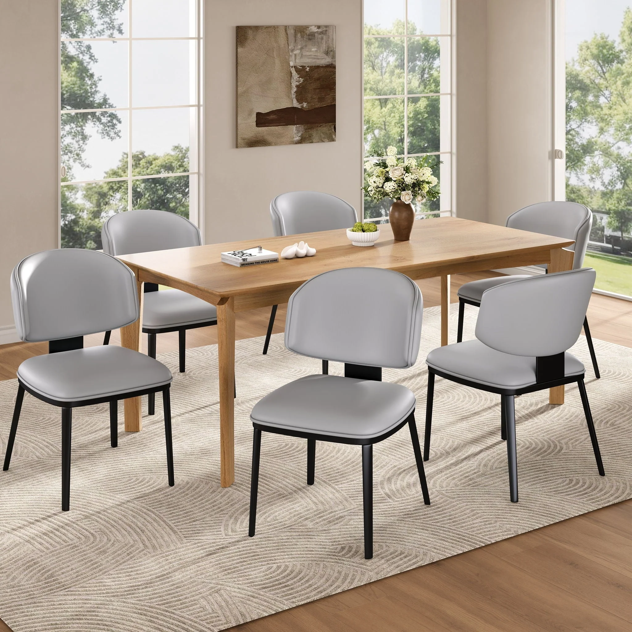 7 Pieces Contemporary Dining Set With Faux Leather Chairs - Image 5
