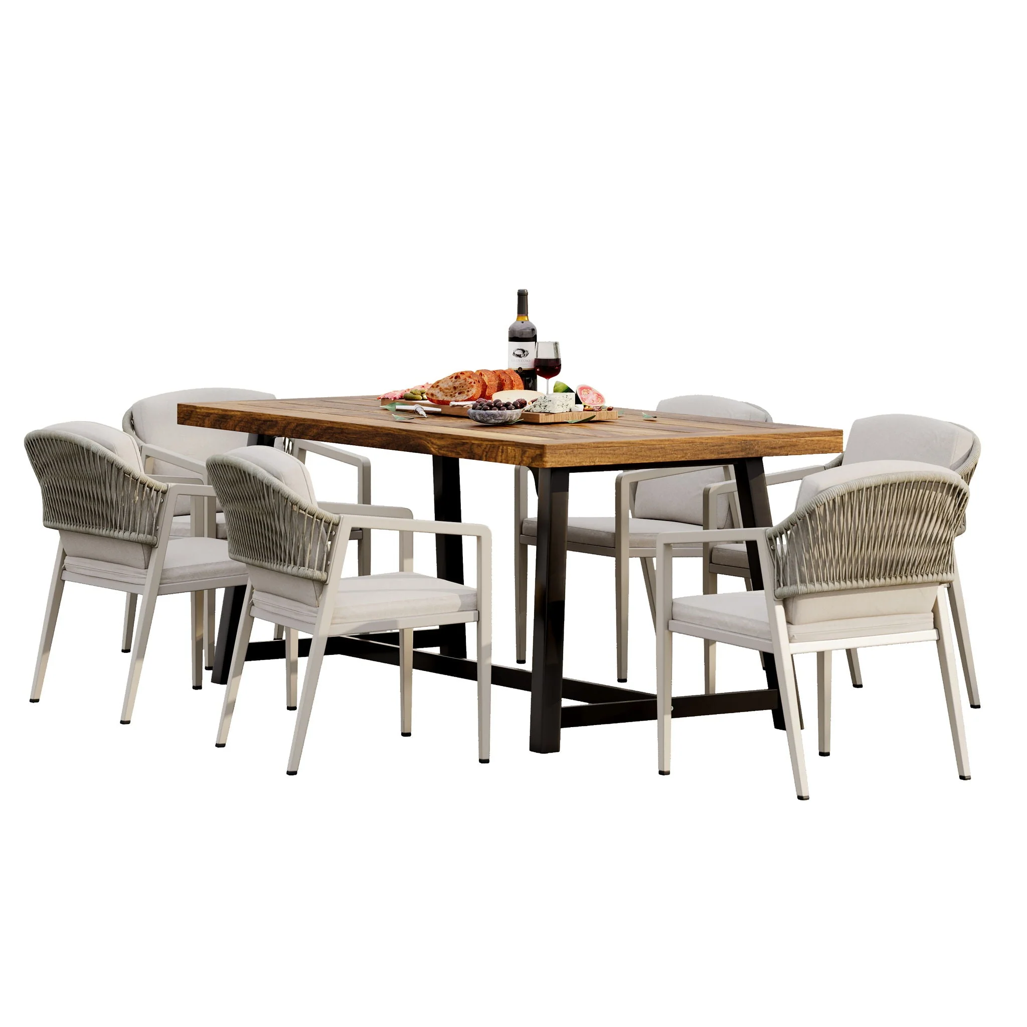 7 Pieces Modern Outdoor Dining Set with Acacia Wood Table and Chairs - Image 2
