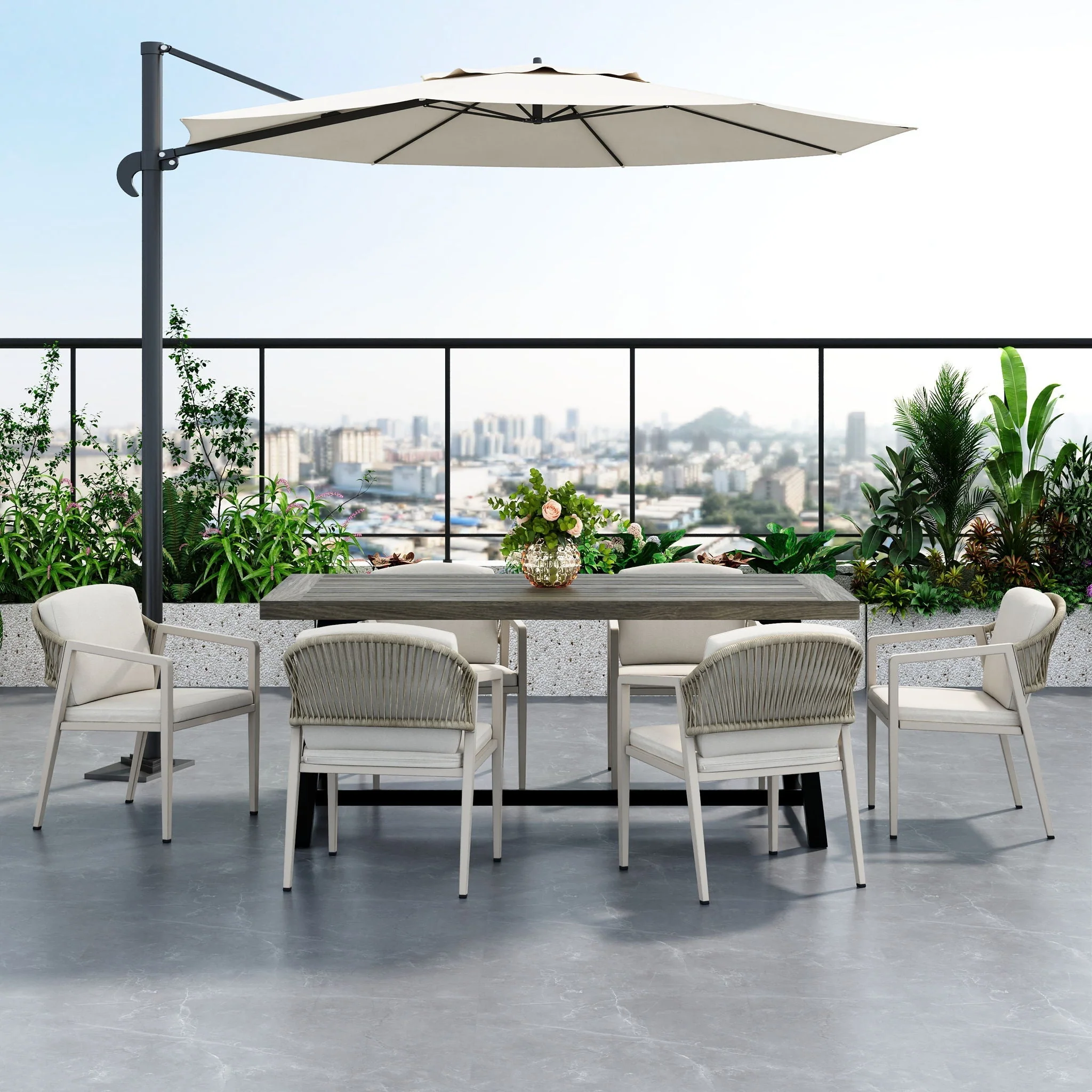 7 Pieces Modern Outdoor Dining Set with Acacia Wood Table and Chairs - Image 3
