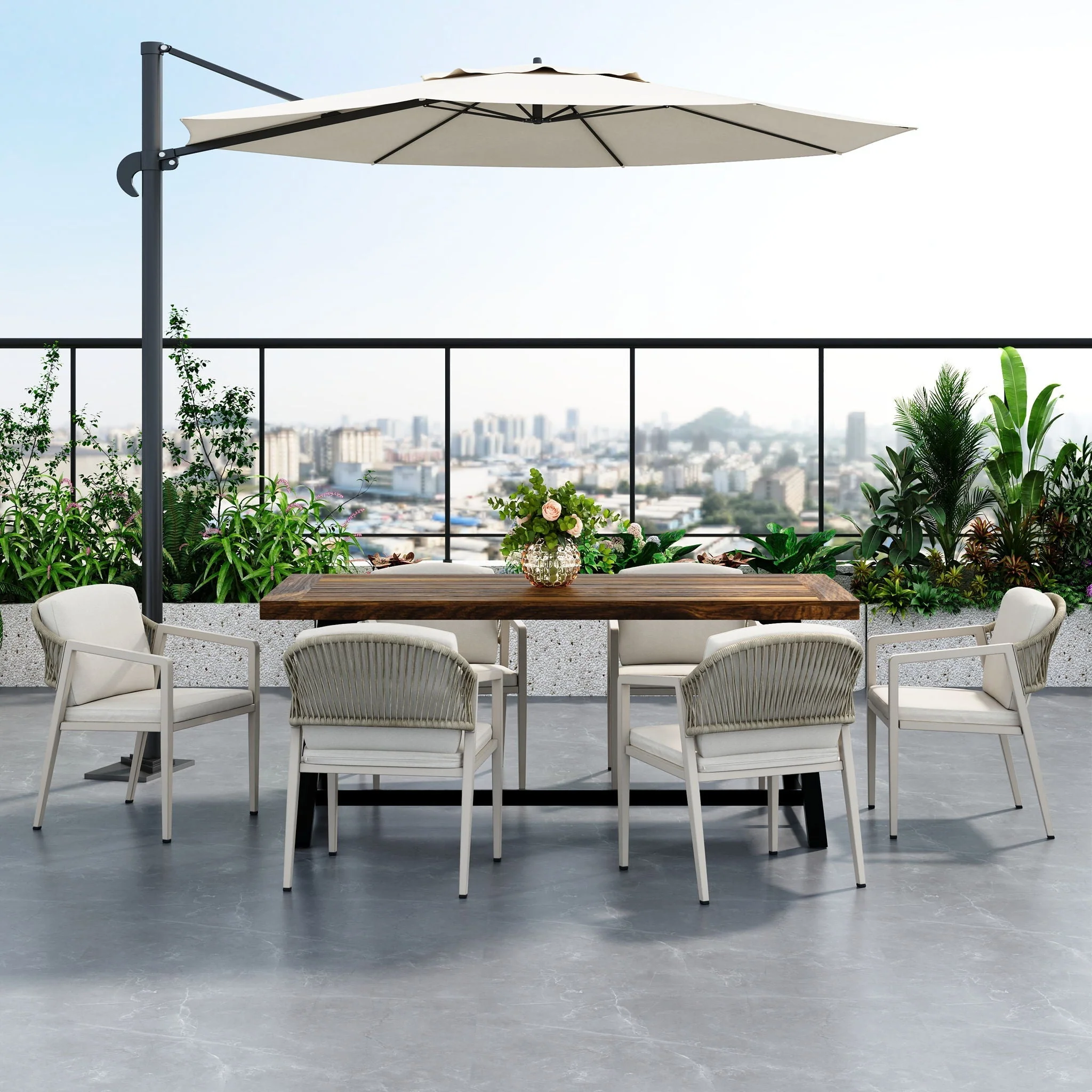 7 Pieces Modern Outdoor Dining Set with Acacia Wood Table and Chairs - Image 6