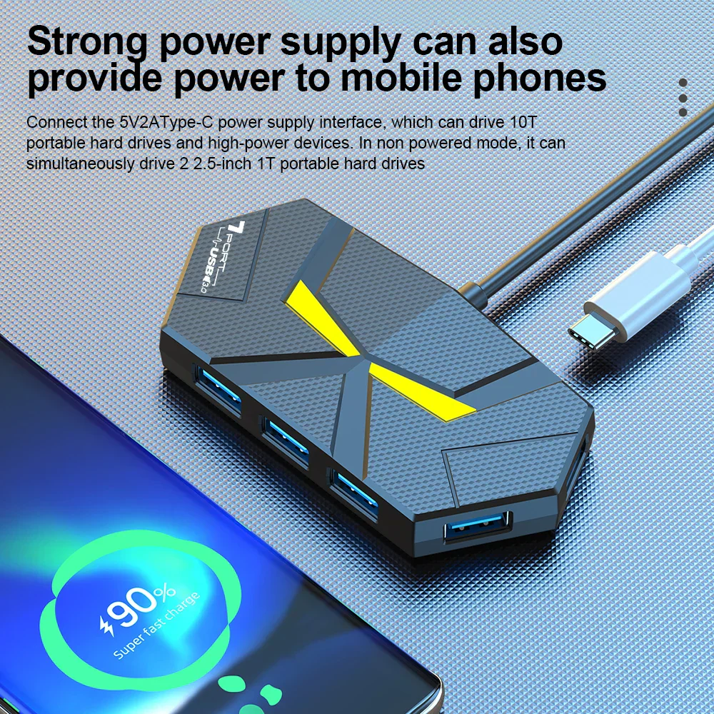 7 Port USB 3.0 Hub Powered USB Splitter 5Gbps PD Dock for Laptop PC - Image 2