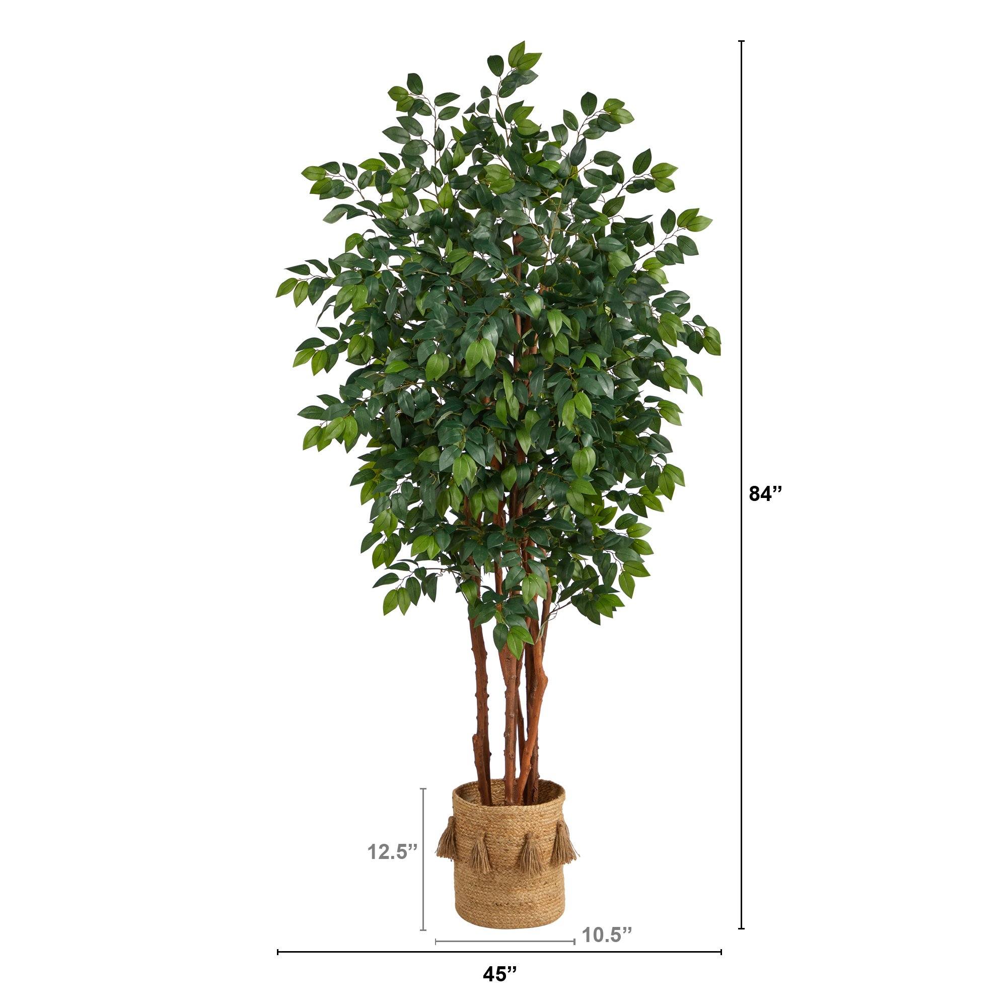 7’ Sakaki Artificial Tree in Handmade Natural Jute Planter with Tassels - Image 2