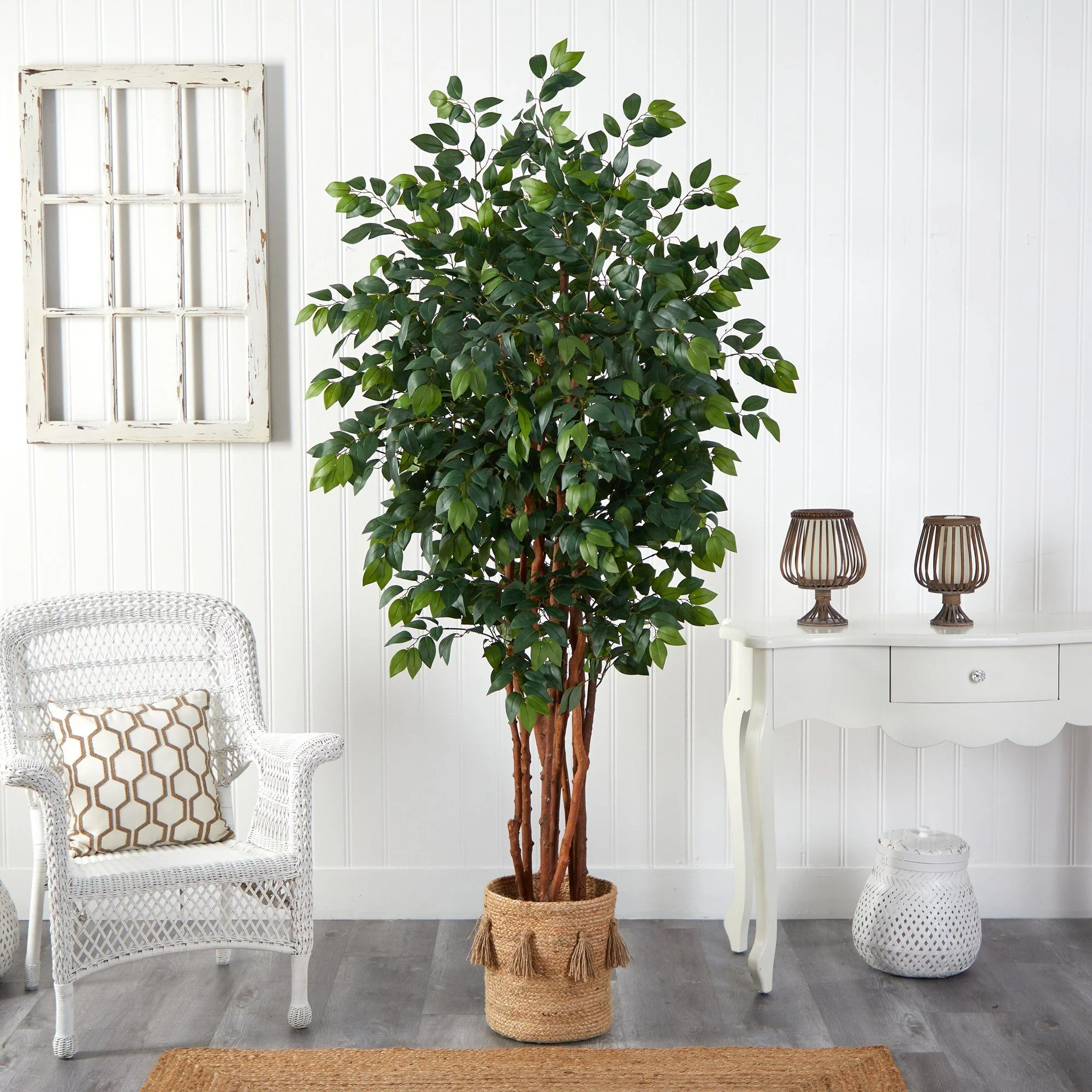 7’ Sakaki Artificial Tree in Handmade Natural Jute Planter with Tassels - Image 3